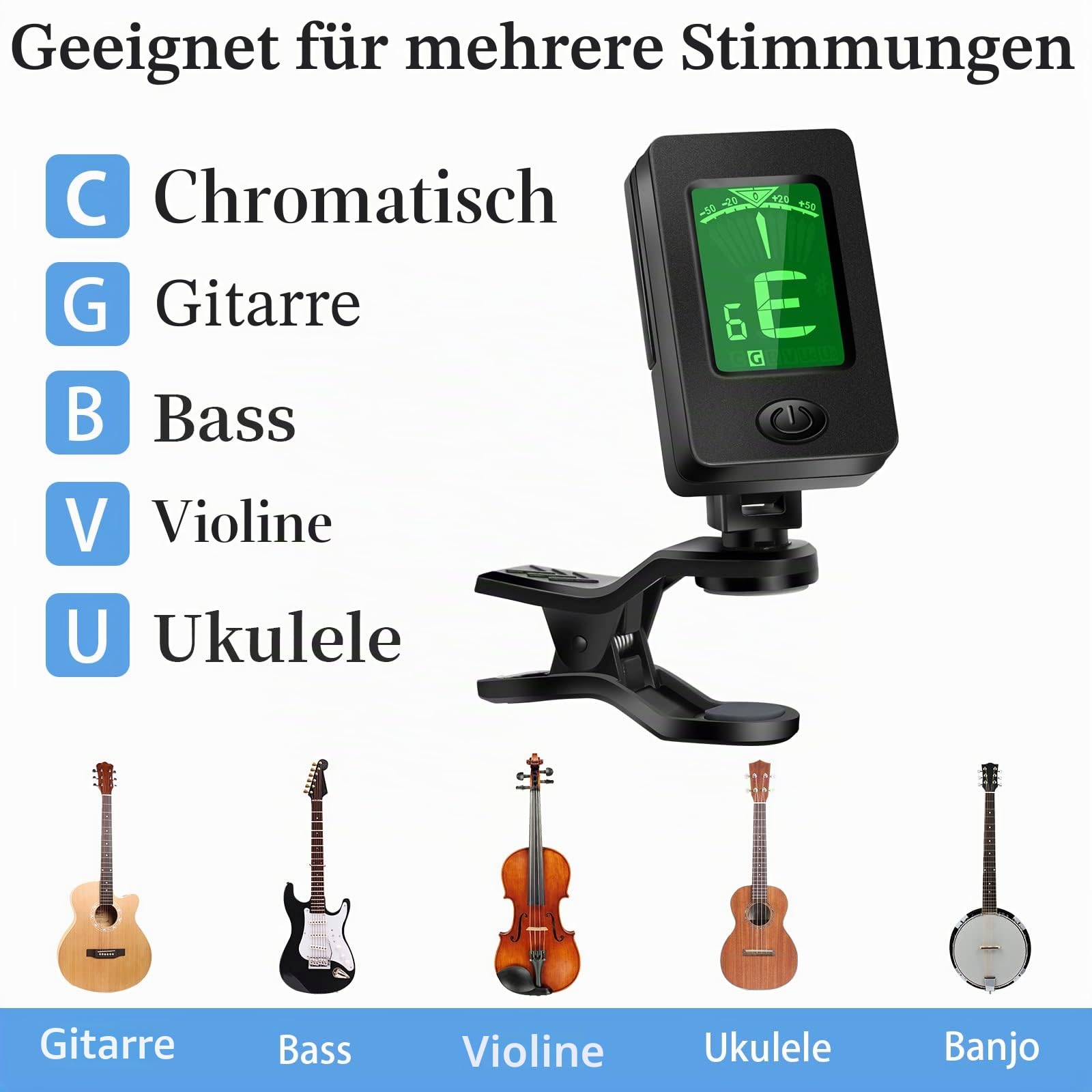 Gitarre Capo, Plektrum, Zubehör mit Stimmgerät, Kapodaster, Tuner Clip für Gitarre, Bass, Violine, Ukulele Chromatisch