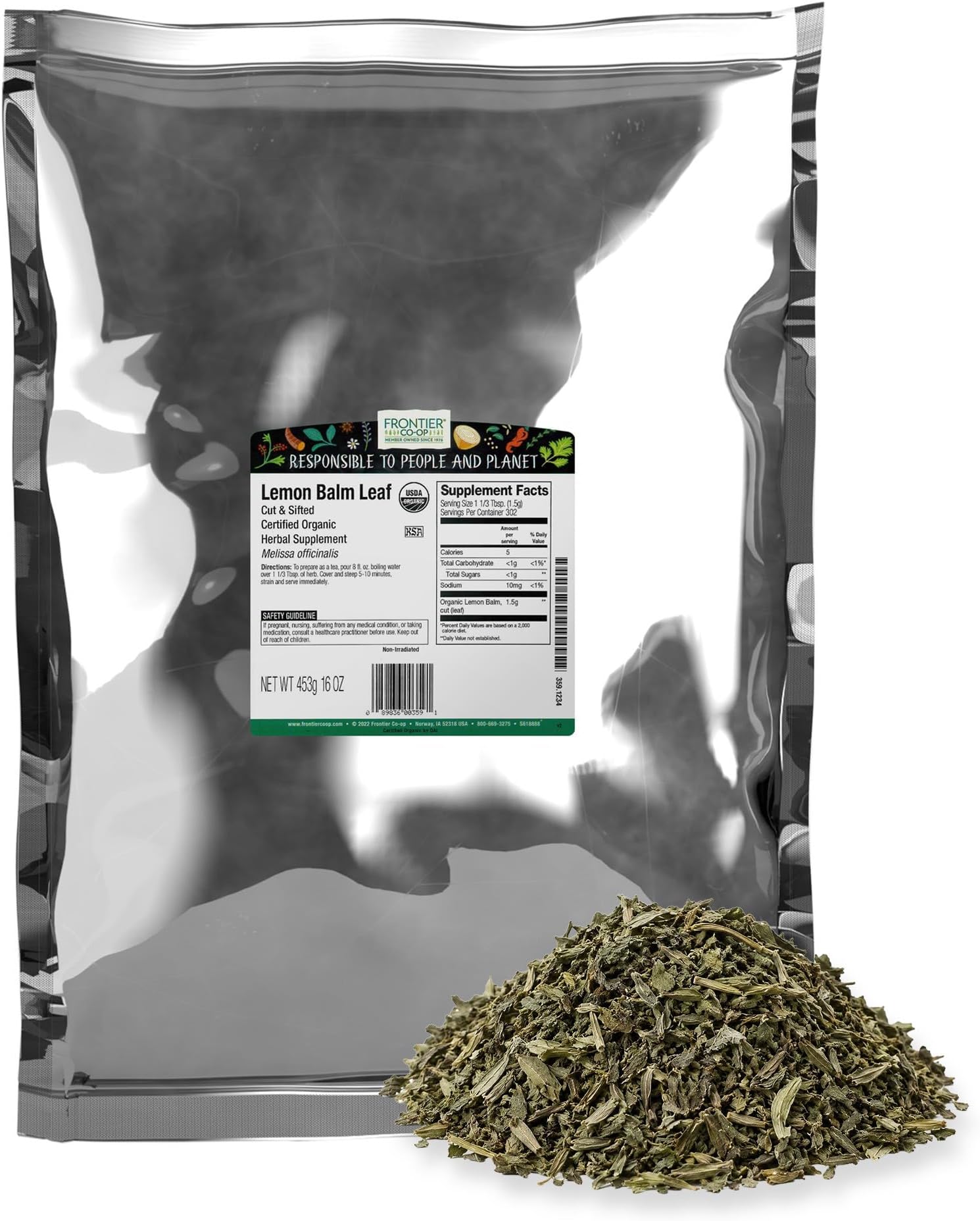 Frontier Co-op, Organic Cut & Sifted Lemon Balm Leaf, 16 oz (453 g)
