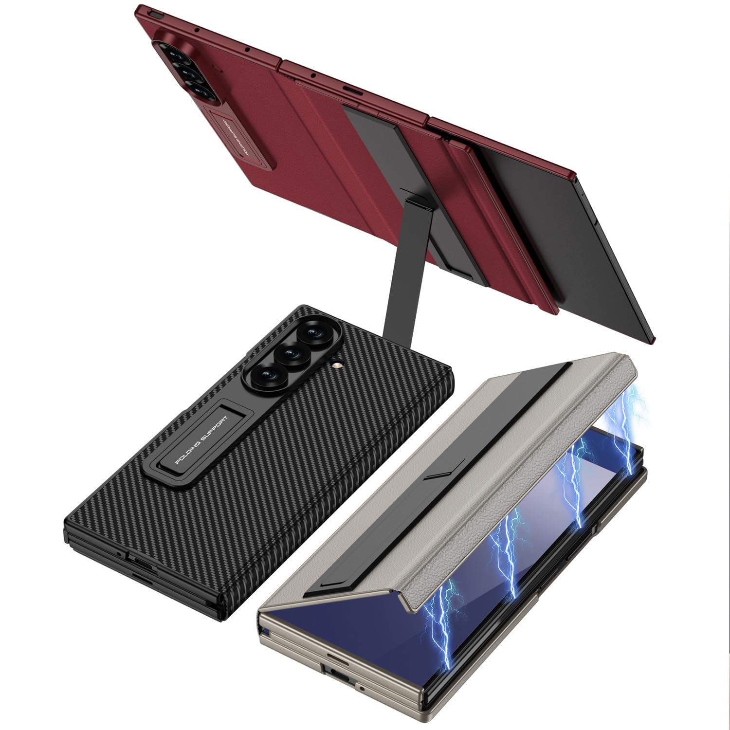 COQUE Funda para Galaxy Z Trifold, Carcasa Plegable con Soporte para teléfono, Funda Plegable de 3 Paneles para Samsung Galaxy Z Trifold-Gris Titanio
