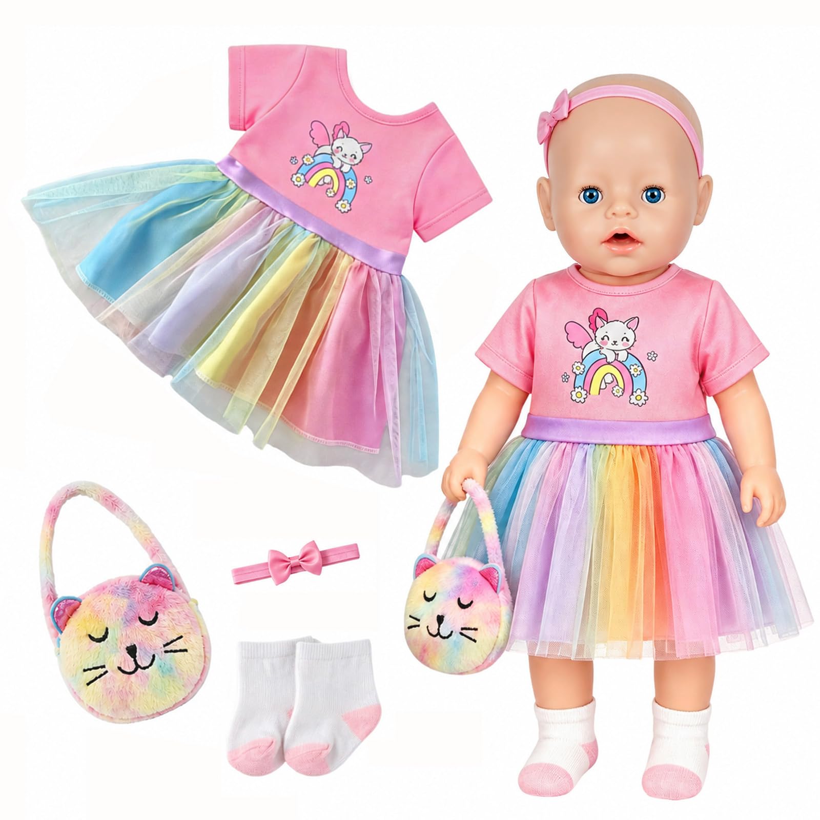 Baby Doll Clothes for 35-45cm/14-18 inch Baby Dolls, 4 Pcs