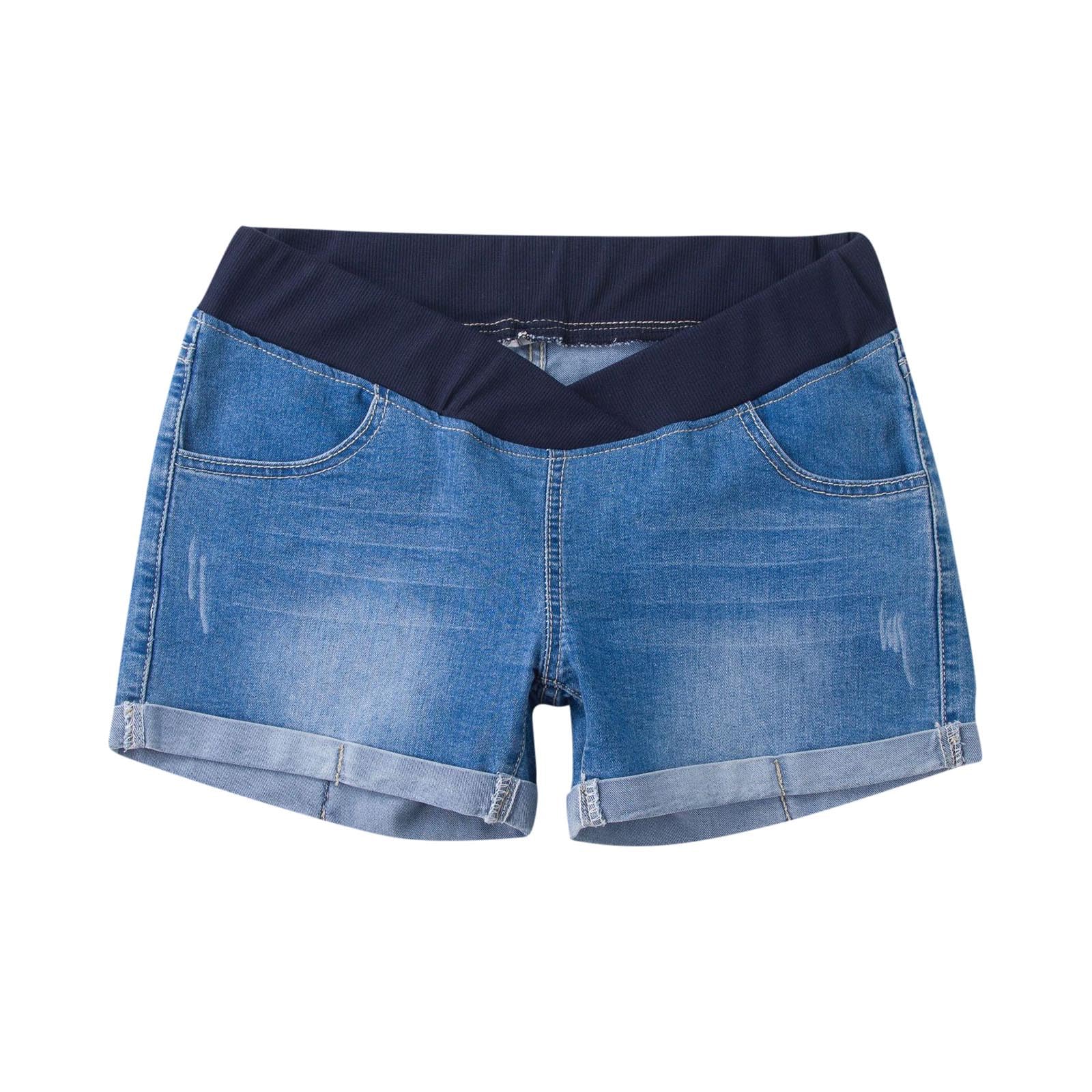 Jeans Shorts für Schwangere Mittlere Taille Bauchstütze Umstandsmode Schwangerschaft Denim Freizeithose Distressed Crimpen Umstandsshorts Stretch Weich Kurz Umstandshose Weites Große Größen