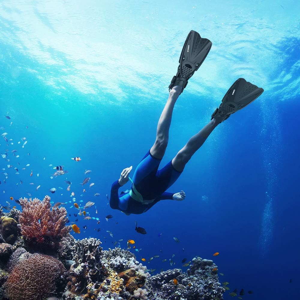 Ertong Scuba Diving Gear Swimming Combo Set Waterproof and Anti-Fog Snorkel Mask+Adjustable Freediving Swimming Fins/Flippers+ Breathing Tube for Adults and Kids : Sports & Outdoors