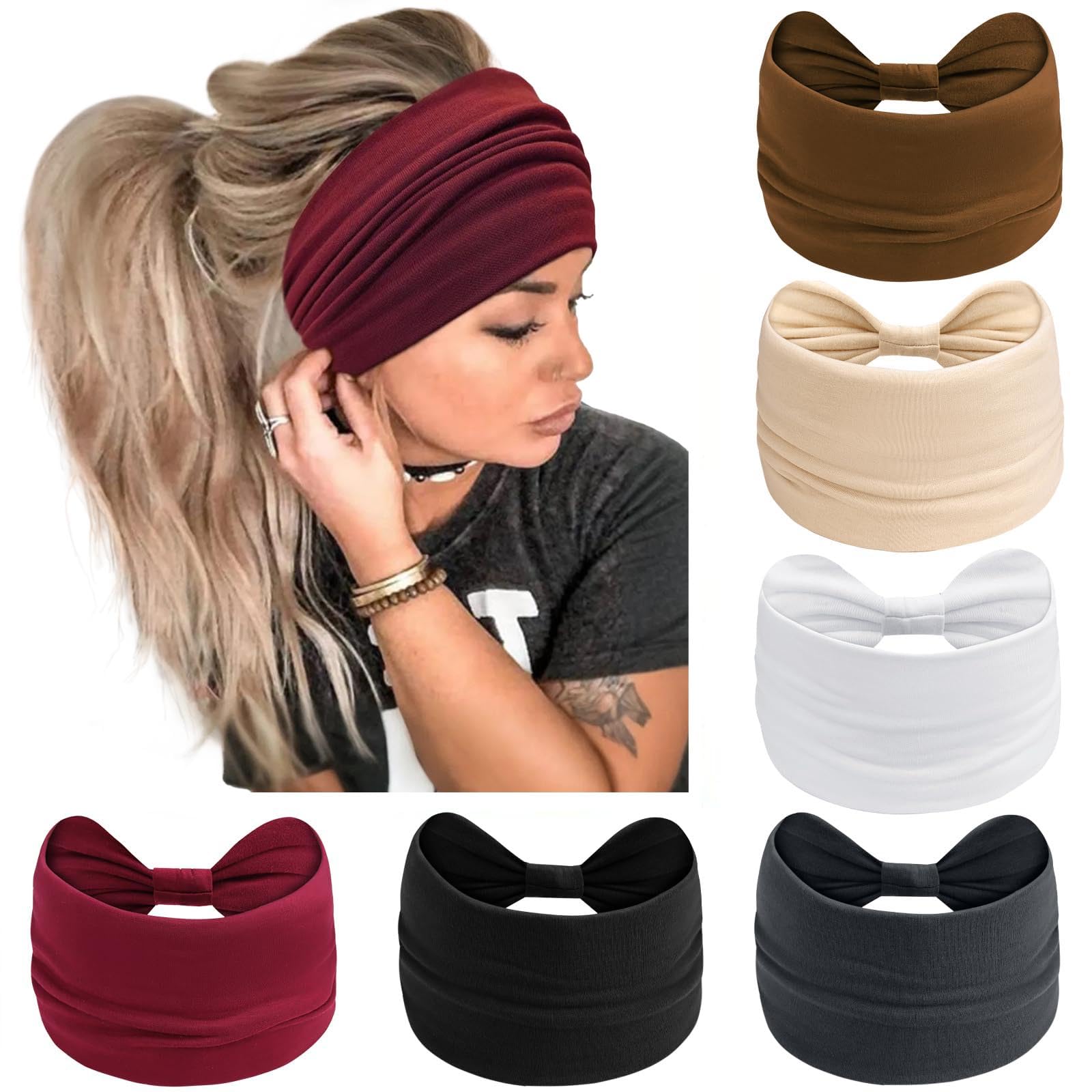 Fascia Capelli Donna Boho - 6 Pezzi, Motivi Floreali, Per Yoga E Sport - Foto 3