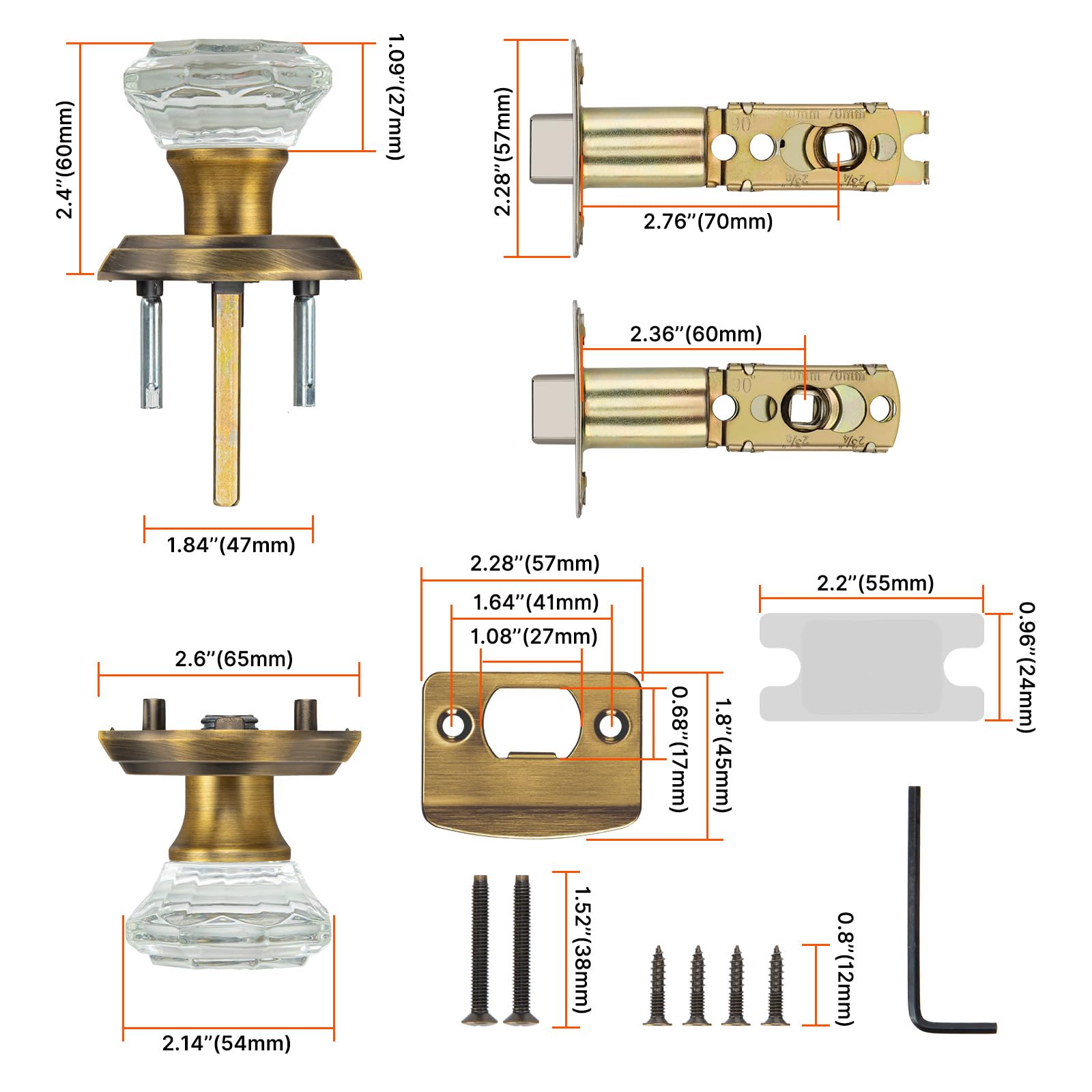 Snapklik.com : Haidms Antique Glass Door Knob Crystal Vintage Passage