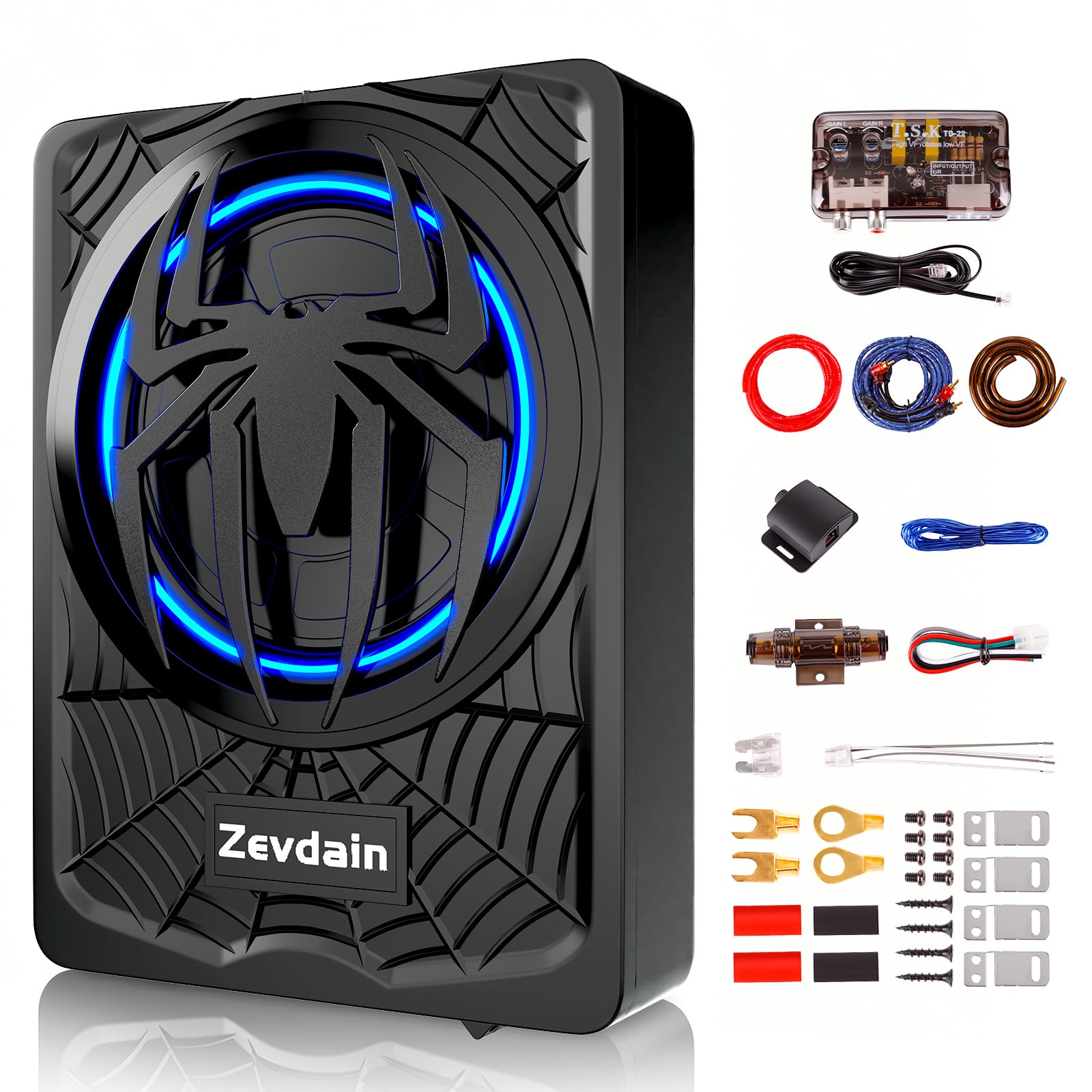 1200w subwoofer,Under Seat Subwoofers with Amp(Class D MOSFET Amp) | Slim Under Seat Powered Car Subwoofer,Underseat Car Subwoofer and Amp Package,Truck Sub and Amp Combo(Blue LED)