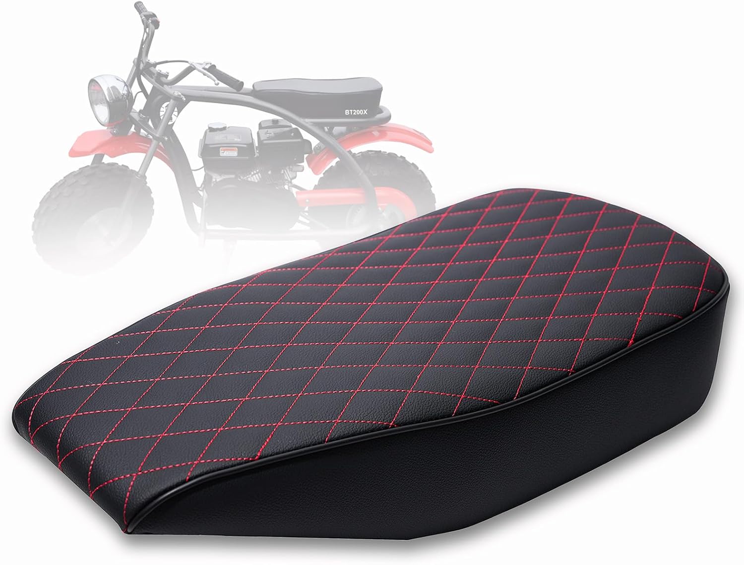 JMCHstore Red Diamond Stitch Retro Upgraded 17'' Seat for Coleman BT200X Mini bike 196cc, Hisun 200-7 for Viper 200cc Trail bike Cushion Replacement parts
