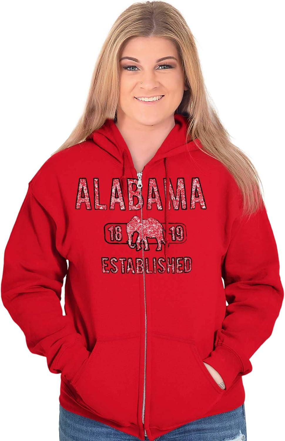 Brisco Brands Alabama Elephant Stenciled Distressed Zip Up Hoodie Mens Womens