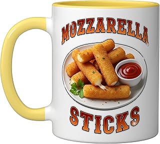 Mozzarella Sticks Funny Food Lover Snack Fan Cheese Fries Ceramic Mug, Yellow/White