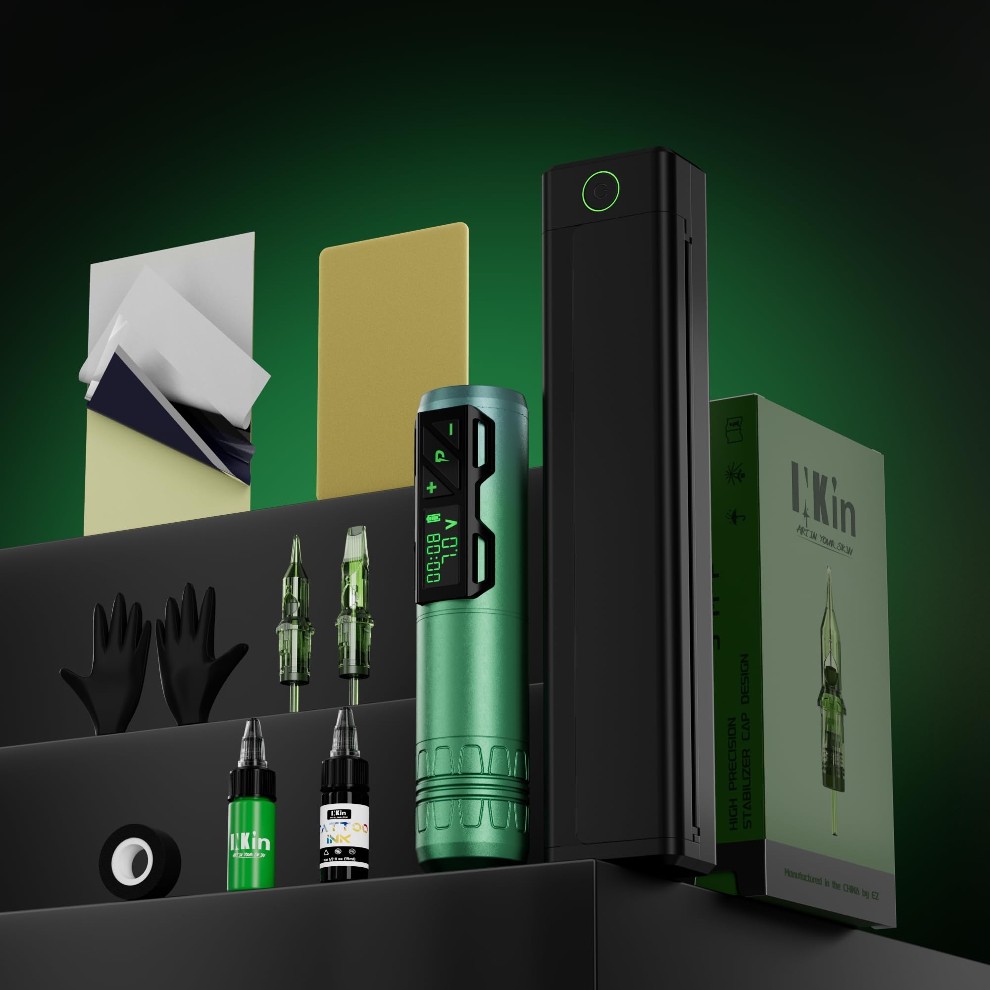 INKin Kit Tatuaje, Maquina Tatuar Inalambrica con 2pcs 1800 mAh Batería y Motor Sin Escobillas, Maquina de Tatuar Kit Completo con Impresora Bluetooth, Tinta Tatuaje, Agujas Tatuaje para Tatuadores