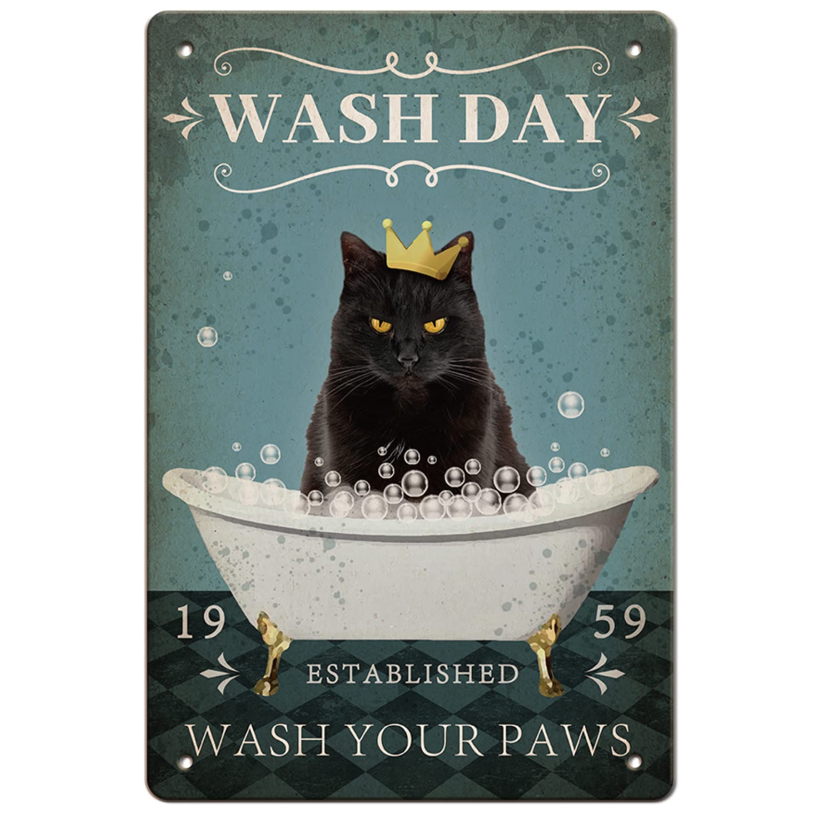 GLOBLELANDCats Bath Vintage Metal Tin Sign Plaque Poster Retro Wash Day Metal Wall Decorative Tin Signs 8×12inch for Home Kitchen Bar Coffee Shop Club Orchard Decoration