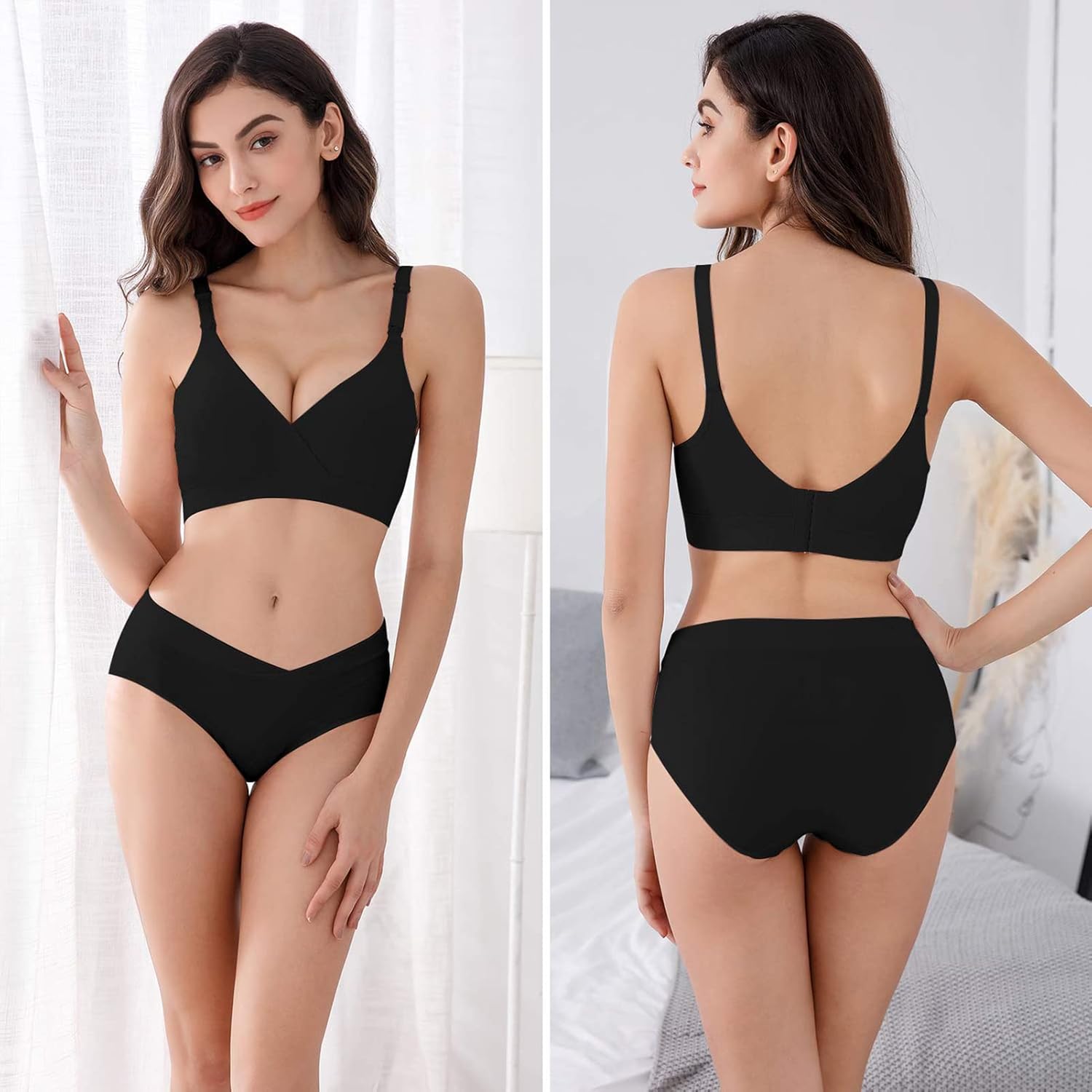 Vinfact 3 Pack Nursing Bras for Breastfeeding Seamless V Neck Maternity Bra Women Pregnancy Breastfeeding Bra - Image 5