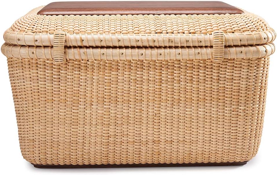 Nantucket baskets, Rectangular Handwoven rattan Storage Basket Set with Lid for Shelves and Home Boxes for Organizer (L)