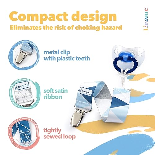 Miniatura 3 de Liname Clip neutro para chupete con juguete de dentición, paquete de 4 clips para chupete para niños y niñas, soporte para chupete Soothie Paci,