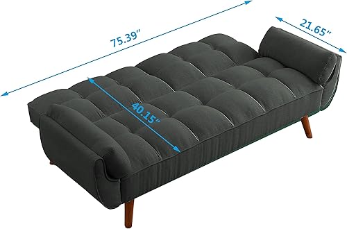 Miniatura 5 de 75.39 Sofá cama convertible tapizado reclinable futón cama con espalda dividida, patas cónicas de madera de caucho marrón, respaldo copetudo y