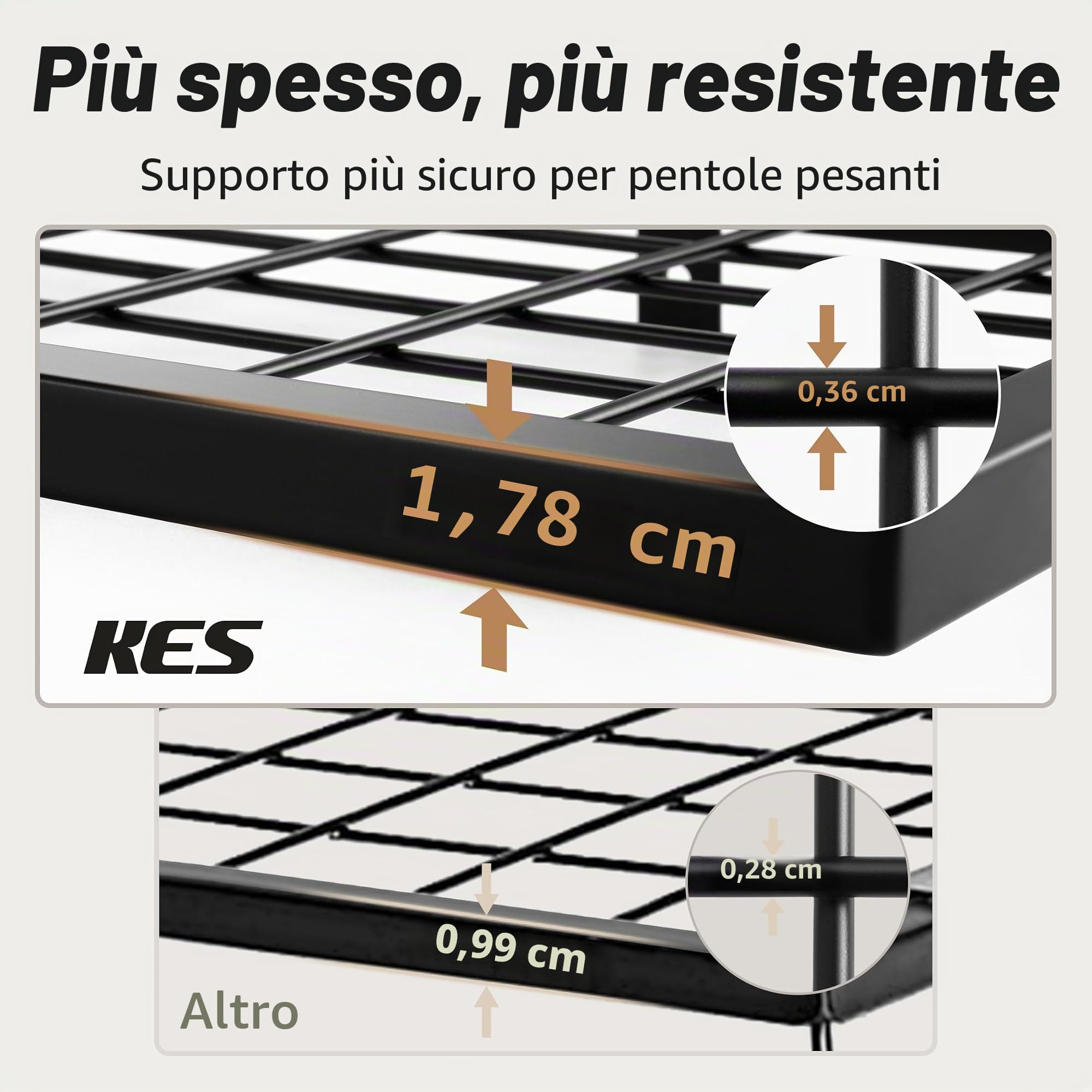 KES Porta Pentole da Cucina Rastrelliera 76CM Pentole Sospese per L'archiviazione e L'organizzazione Della Cucina Mensola per Pentole e Padelle con 12 Ganci Nero Opaco 2 Livelli, KUR215S75B-BK