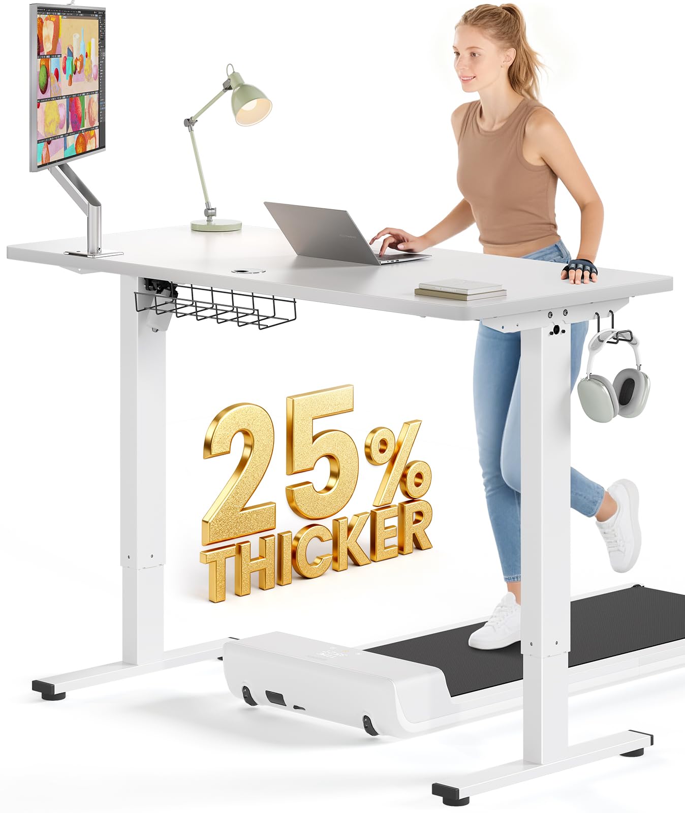 SIAGO Electric Standing Desk Adjustable - 48 x 24 Inch Sit Stand up Desk with 0.8 Inch Thick Tabletop - Adjustable Height Table with 3 Memory Preset,