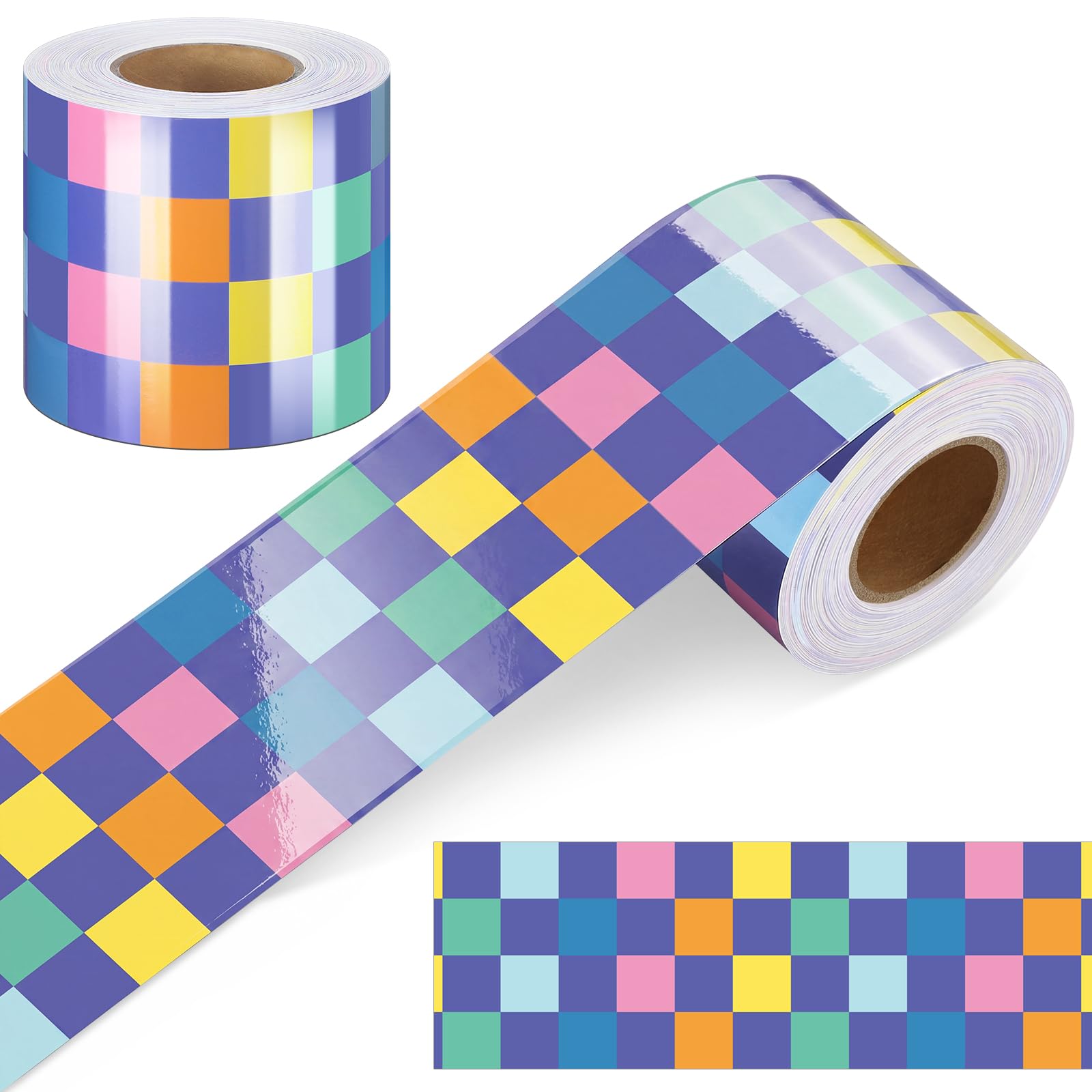 Zonon 65 Feet Colorful Checkered Bulletin Board Border for Classroom