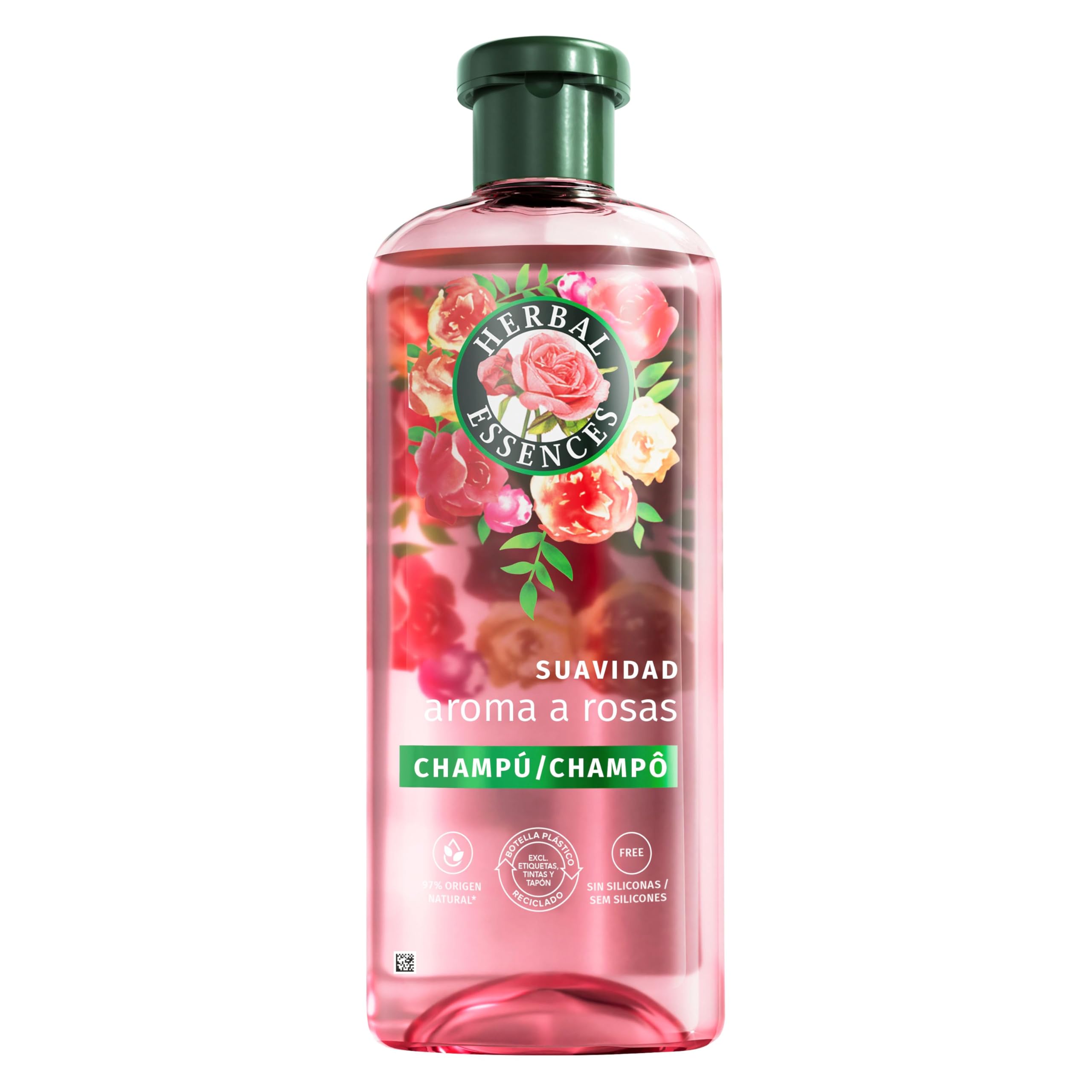 Herbal Essences Suavidad Champú Rosas, 350 ml, Hidrata, De Origen Natural*, Sin Siliconas, Vegano, No Testado En Animales *Ingredientes De La Fórmula