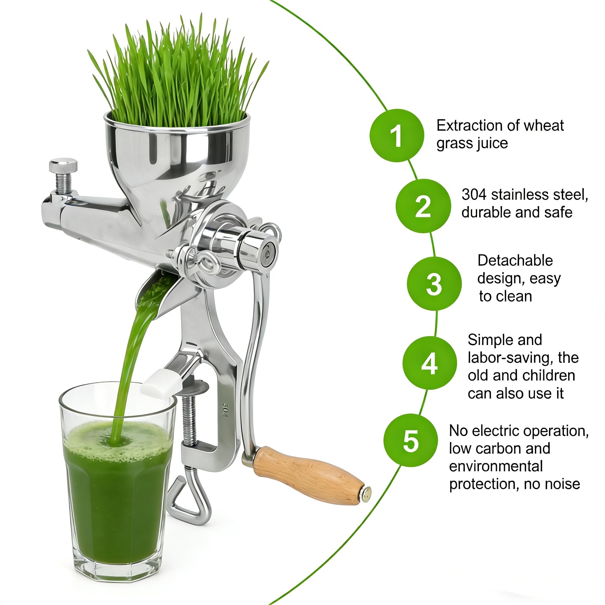 Exprimidor de Pasto de Trigo, Exprimidor Manual de Pasto de Trigo de Acero Inoxidable, Extractor de Frutas, Exprimidor Manual de Verduras para Uva, Apio, Col Rizada, Espinacas y