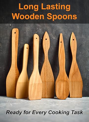 Miniatura 3 de 6 cucharas de madera para cocinar, hechas en Ucrania, cucharas de espátula de madera antiadherentes 100% naturales y saludables, juego de utensilios