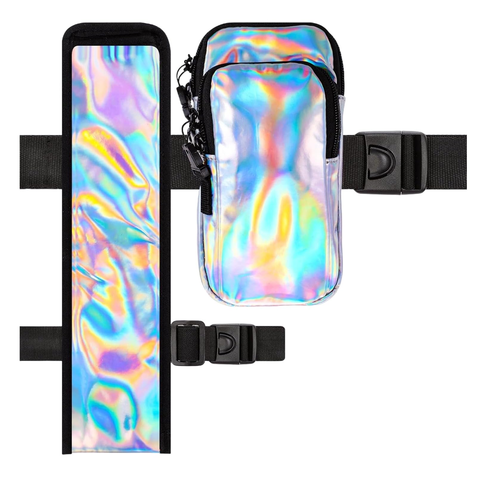 Oberschenkeltaschen-Set, Silberne Rave-Bauchtasche mit verstellbarem Beingurt, Festival- und Tanzzubehör, Handy- und Smartphone-Tasche für Damen, für Partys und Events