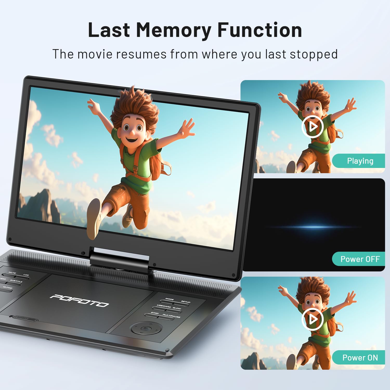 Lettore DVD portatile da 15,7 pollici con schermo girevole HD da 14,1", batteria ricaricabile da 6 ore, doppio altoparlante, sincronizzazione USB/SD/TV, supporta più formati di dischi, nero [non