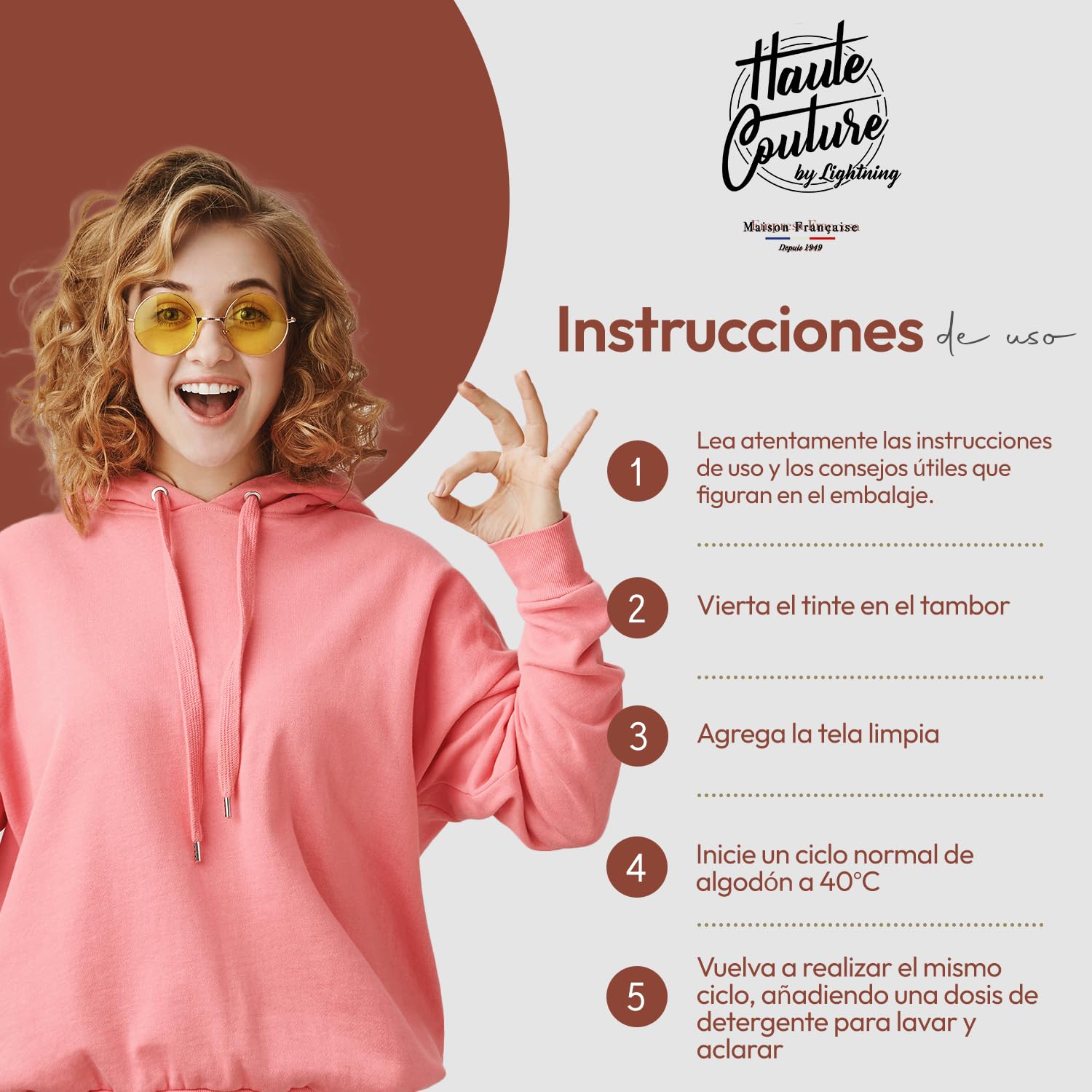 Haute Couture - Tinte para Ropa y Textil Terracota - 3x350g - Tinte Textil Todo en uno - Listo Para Teñir Ropa y Tejidos