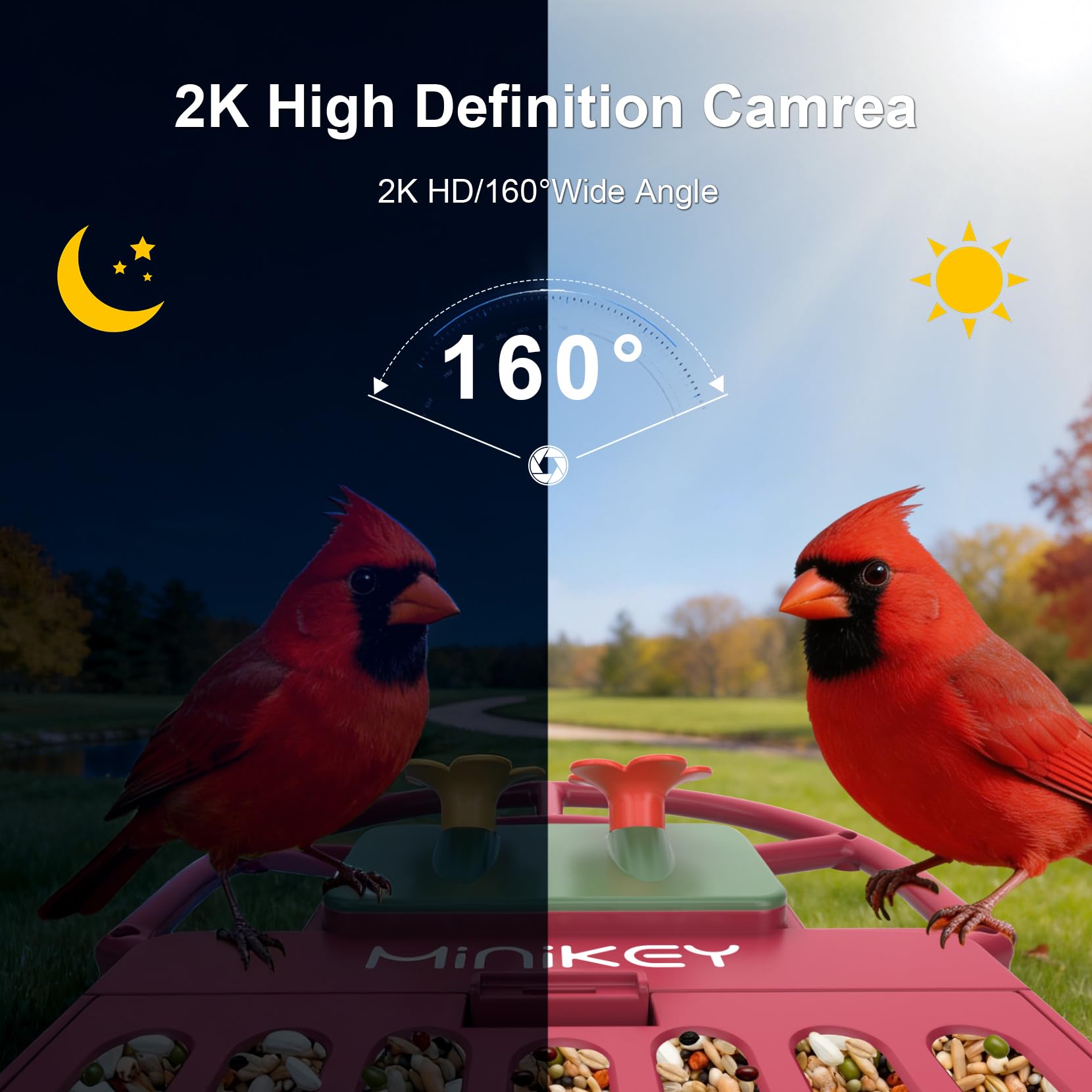 Vogelfutterstation mit Kamera Outdoor Vogelhaus - AI identifiziert 11000+ Arten, 2K HD, Ankunftswarnungen, solarbetrieben, Weihnachten Rot Grün Design, Kolibri freundlich, Geschenk für Vogelliebhaber