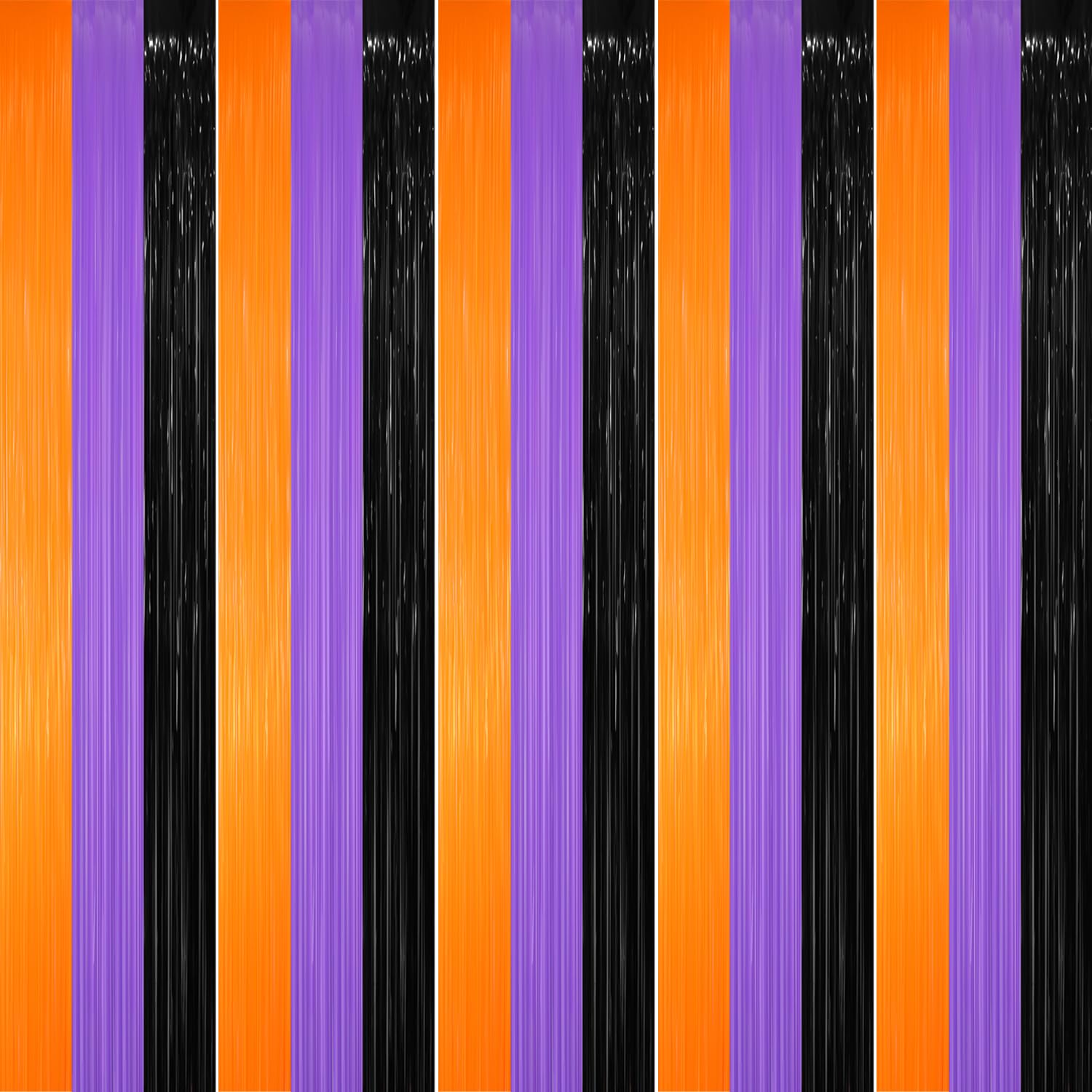GOER 3.2 ft x 8.2 ft Metallic Tinsel Foil Fringe Party Backdrop for Halloween Birthday Graduation New Year's Party Decorations(5 Packs,Black&amp;Orange&amp;Purple)