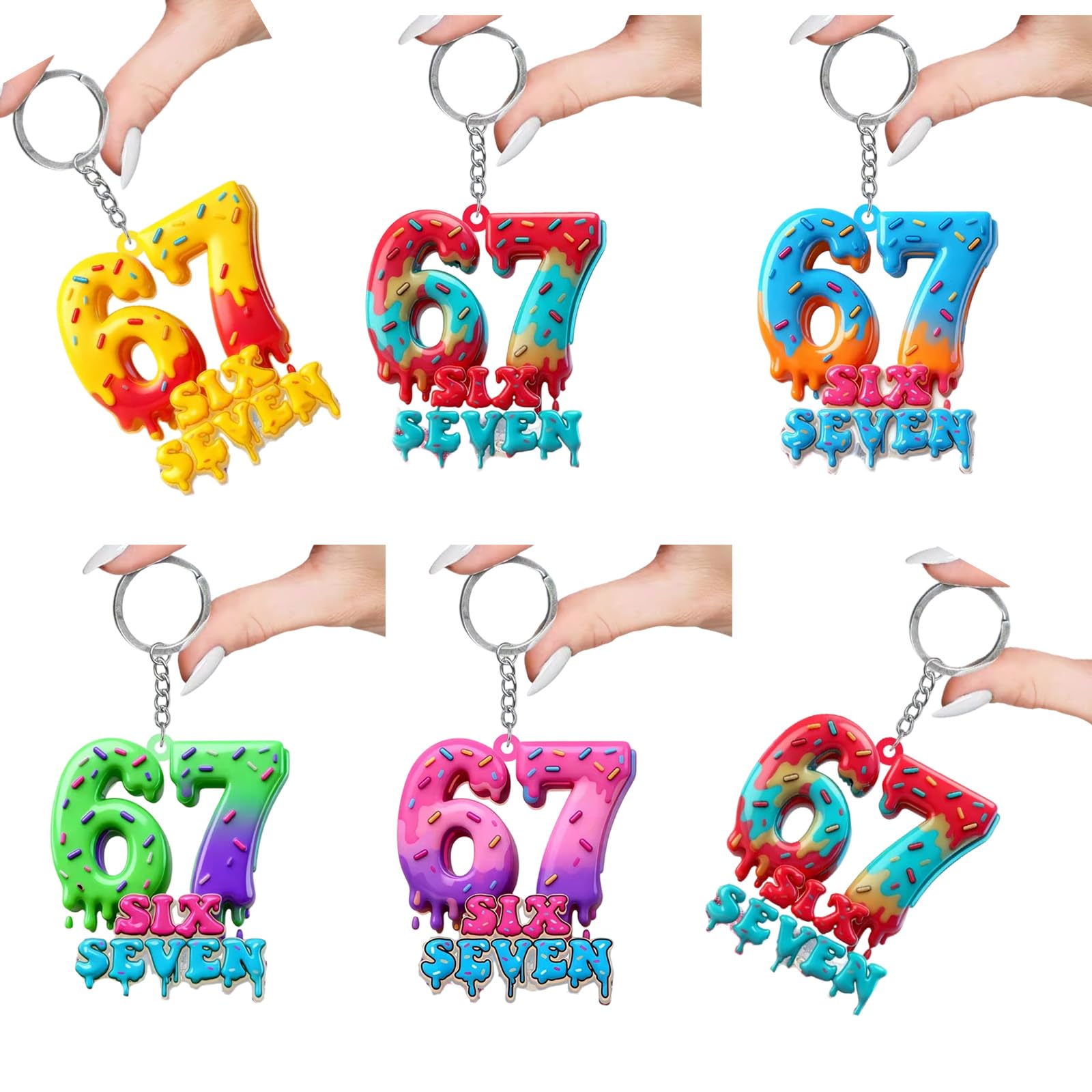 Apglsxy Unisex Multicolor 67 Keychain,67 Memes Keychains Six Seven Keychain Car Keyrings Bag Charm Backpack Accessories Valentines Day Gift Bag Charm For Handbags