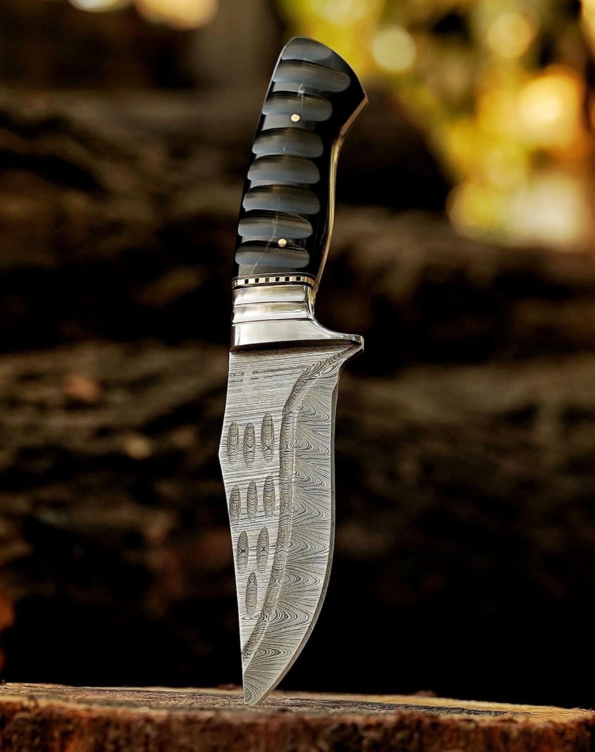 Handmade Skinning Damascus Steel Hunting Knife With Leather Sheath- Full Tang Cool Knives For Outdoor Camping- Best Outdoorsman Gift - Image 2