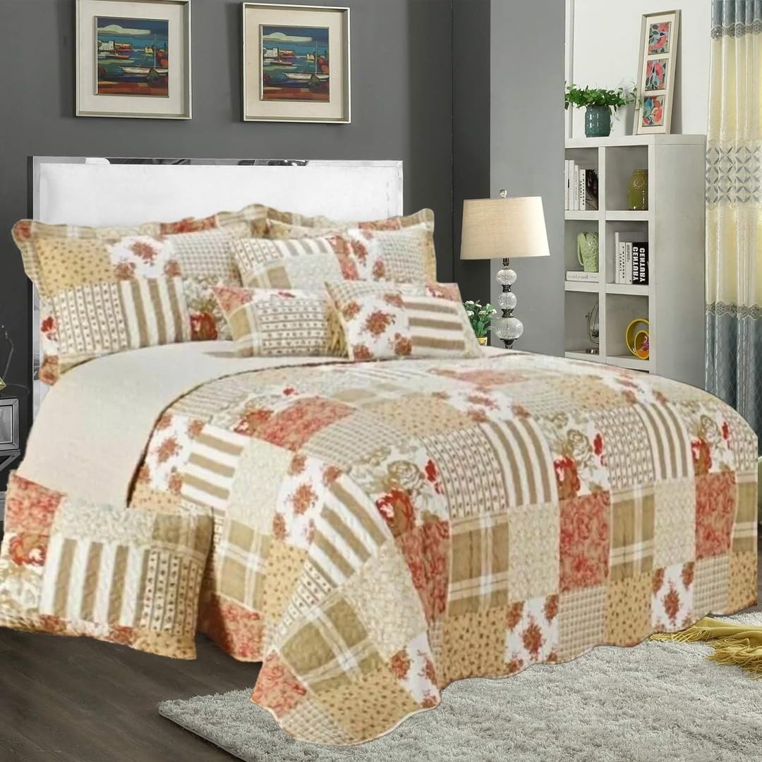 ZIYA HOMES Super King Size Quilted Patchwork Bedspread Comforter Bed Throw with Pillow Sham Reversible Cotton 3-Piece Bedding Set