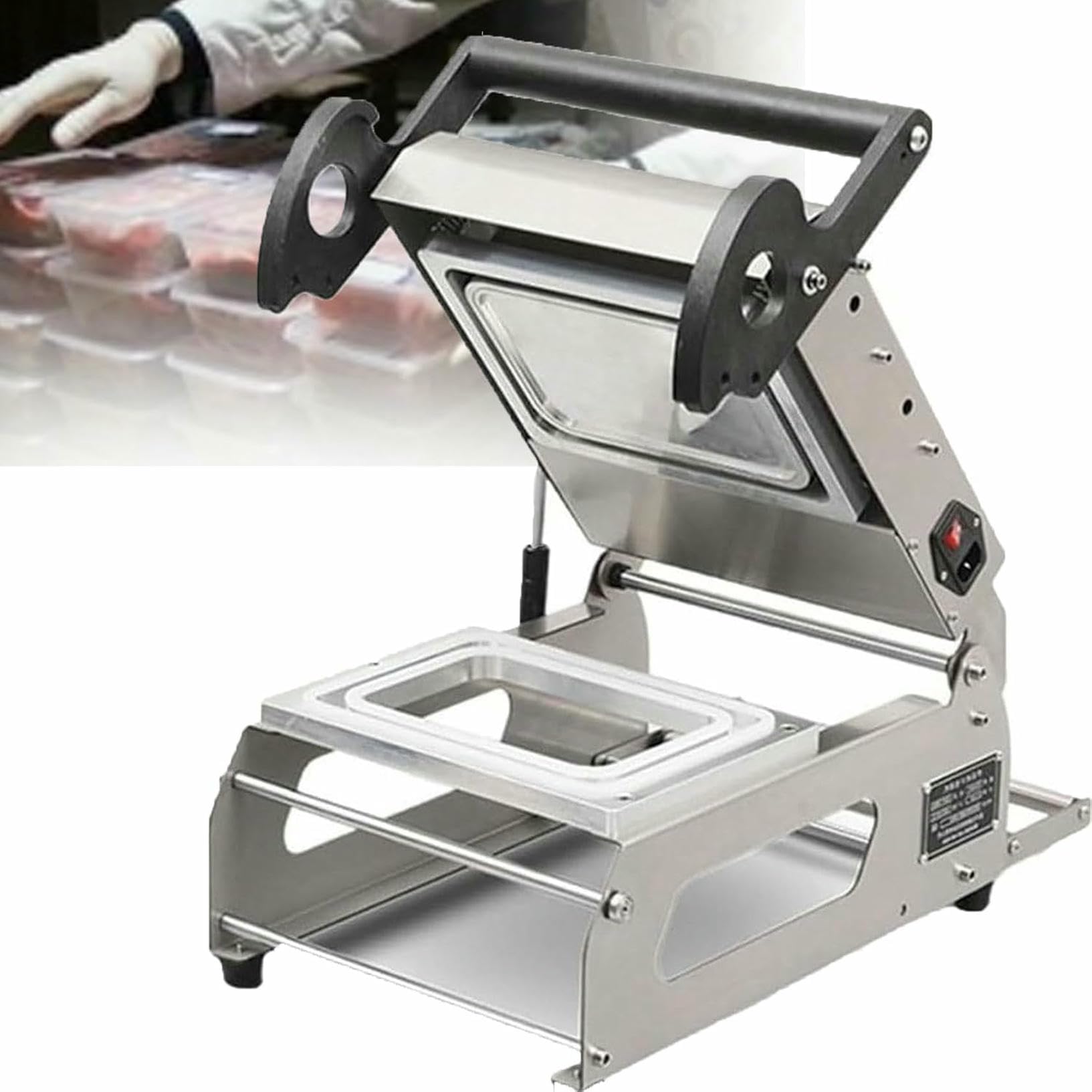 Confezionatrice Per Alimenti A Pressione Manuale Con Scatola Da Asporto Con Controllo Della Temperatura, Termosigillatrice Manuale Per Vassoio Sandwich, Larghezza Del Film In Rotolo 180 Mm, 7~8 Volte