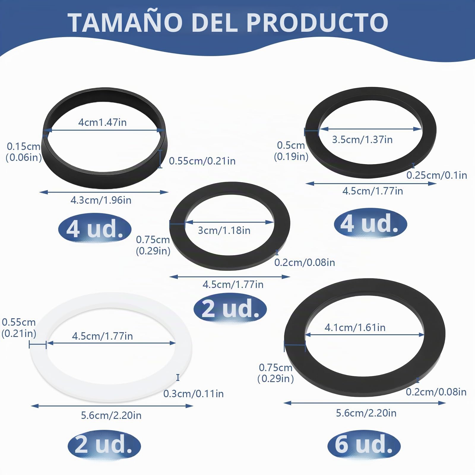 Junta Desague Fregadero 40mm 45mm 56mm 18 Piezas Juntas Planas y Cuñadas
