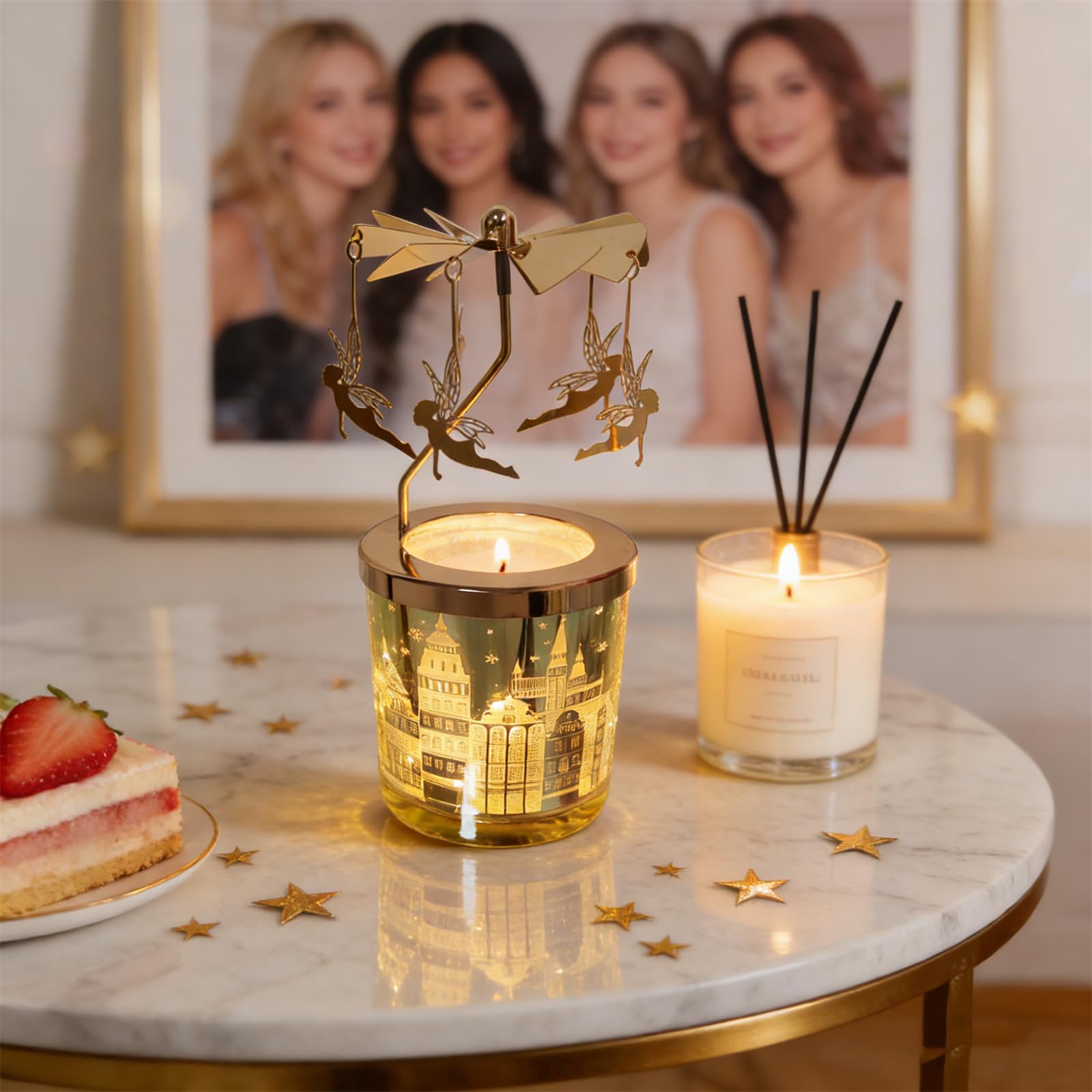 Kingnero Duftkerze mit Karussell, Lavendel Duft, Rotierender Kerzenhalter, Geschenk für Mama Ehefrau Geburtstag Valentinstag Jahrestag (Fee)