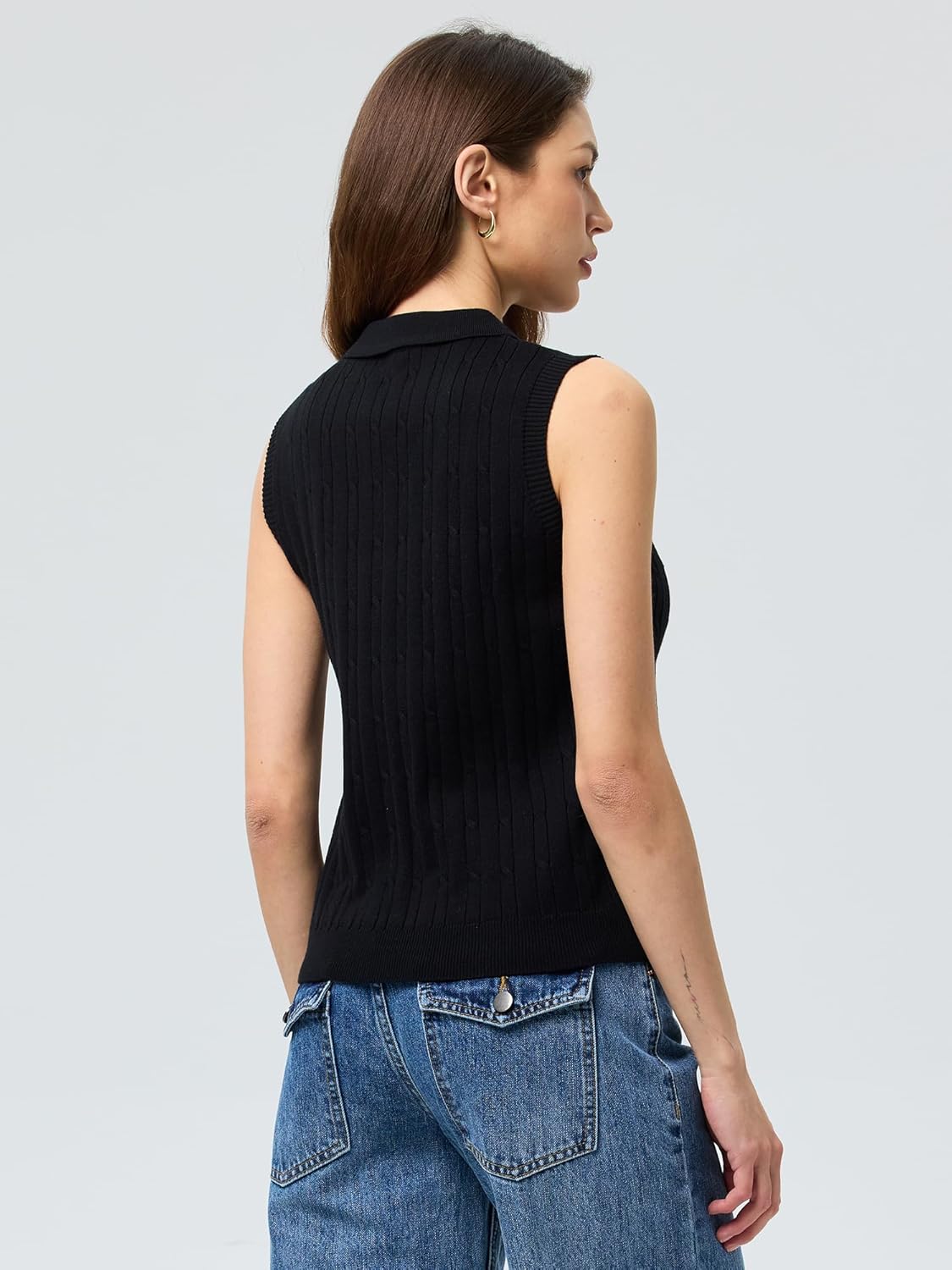 Sleeveless Polo Sweater Vest for Women Lapel Knit Polo Shirt Tank Top Cable Preppy Loose Casual Pullover Outfits - Image 5