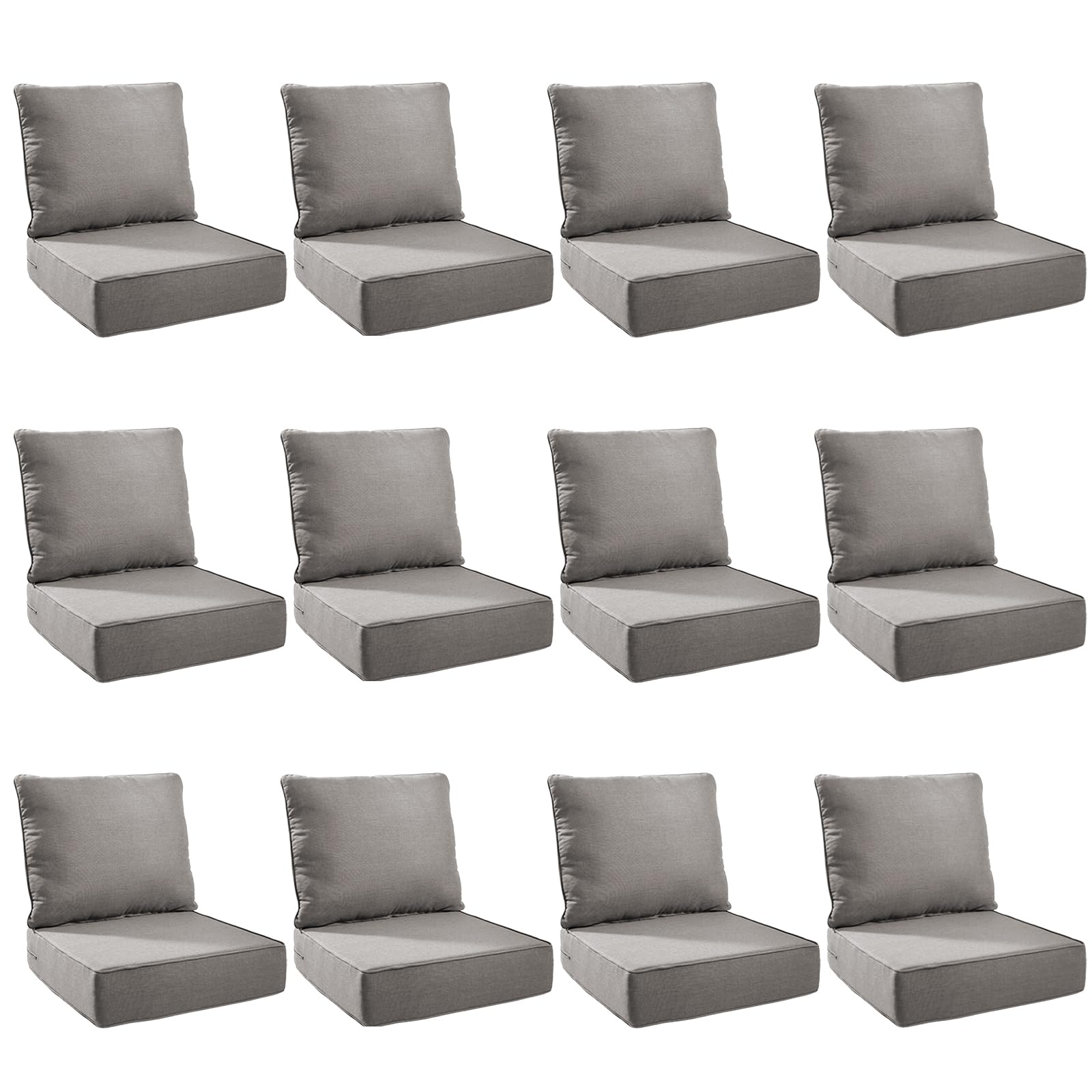Outdoor Cushion Set for Patio Furniture, UV Resistant, Water Resistant - 6 Inch Thick Foam Garden Cushions– 24x24 Inch Patio Seat Covers for Chair/Sofa/Couch | Grey | 12-Pack |