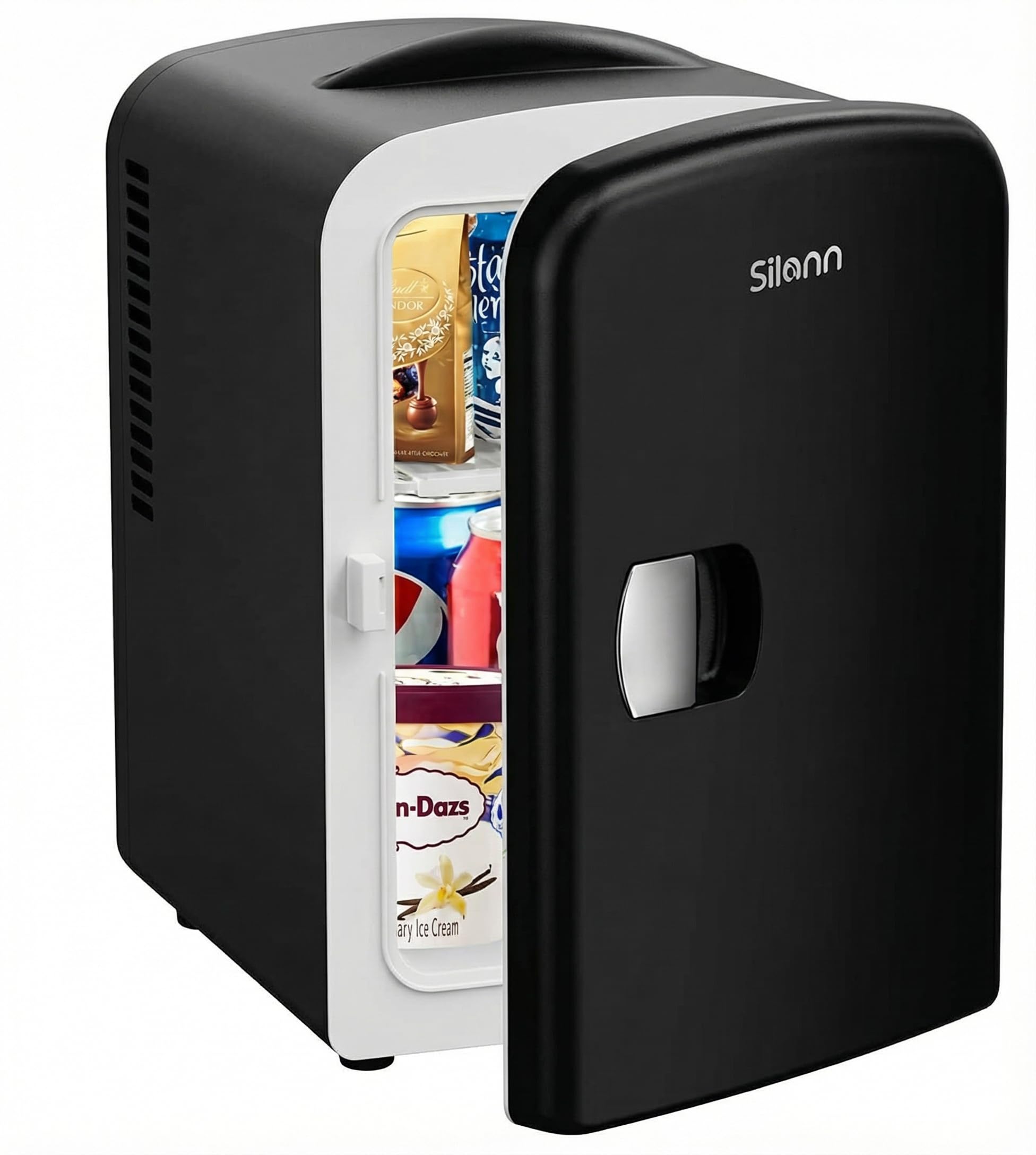 Silonn Mini Fridge, Portable Skin Care Fridge, 4 L/6 Can Cooler and Warmer Small Refrigerator with Eco Friendly for Home, Office, Car and College Dorm Room, Compact Refrigerator and Black (SLRE01B)