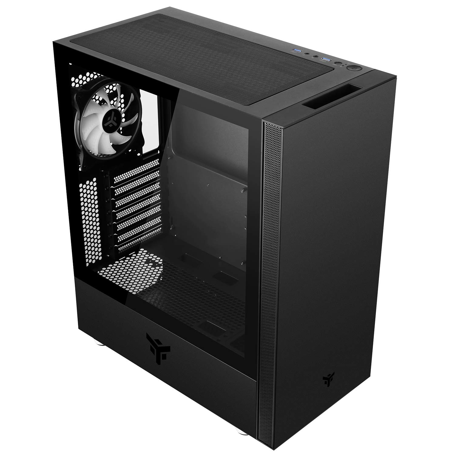 itek VERTIBRA S210 - Case PC Gaming Middle Tower ATX, Ventola ARGB 12cm, 2 porte USB3, pannello frontale liscio con traforatura laterale e pannello laterale in vetro temperato, Nero