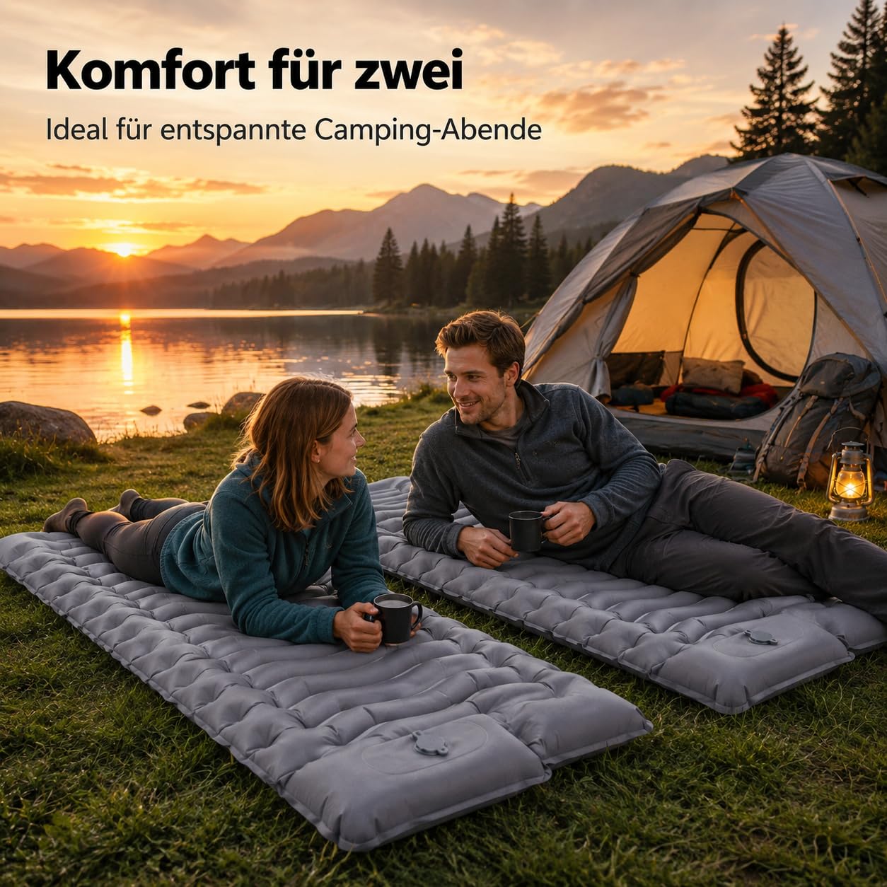 2 Stück Isomatte Camping mit Fußpumpe, 15CM Ultradicke Camping | Luftmatratze , kompakt und leicht für Wandern, Trekking, Outdoor und Strand, Grau