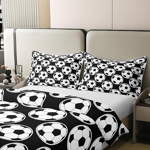 Miniatura 4 de Erosebridal Funda de edredón de fútbol 100% algodón, tamaño individual, funda de edredón para niños y niños, juego de ropa de cama de jugadores de