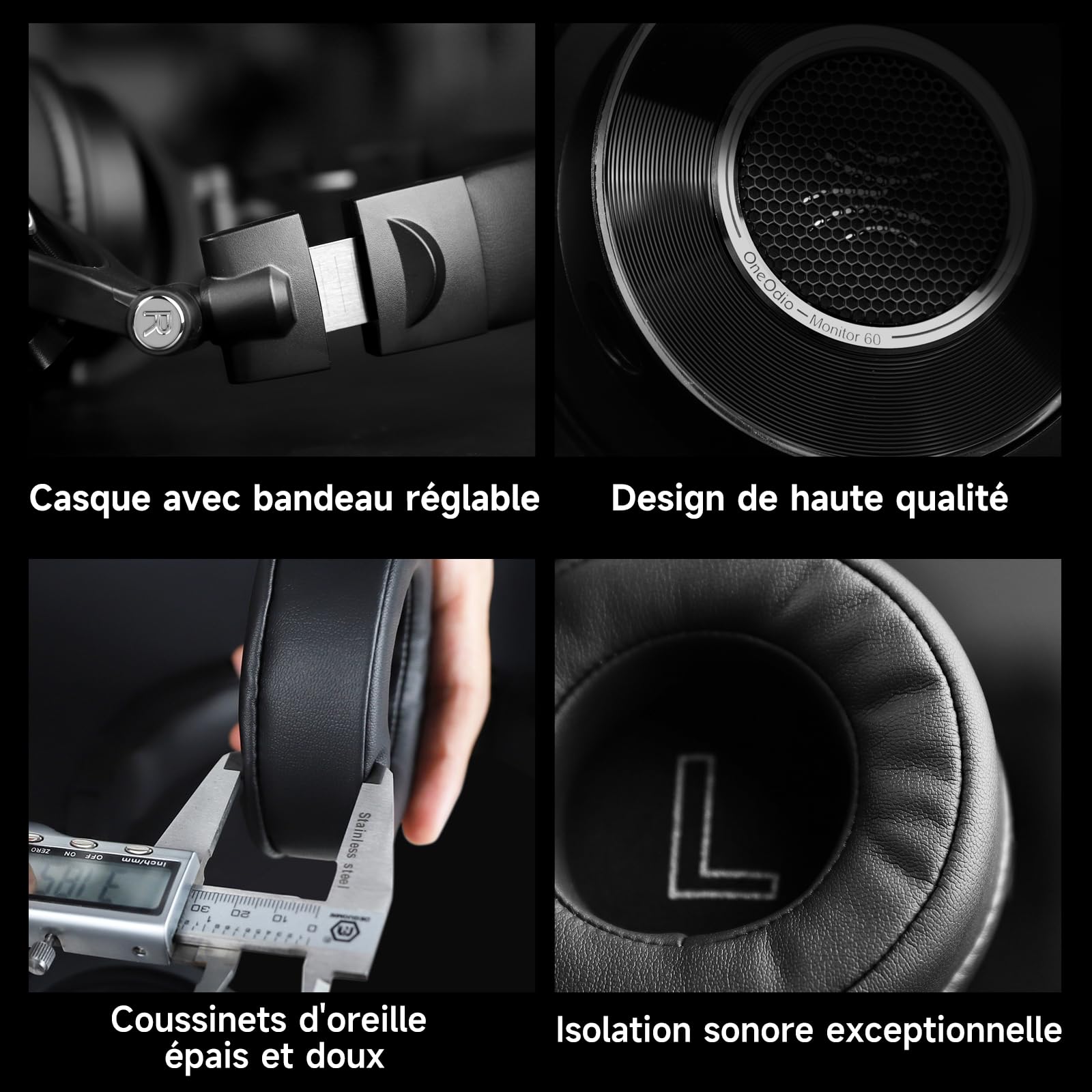 OneOdio Monitor 60 Casque Audio Flaire Professionnel DJ Studio, Hi-Res Audio Casque avec Axe pivotant à 180° et Oreillettes, 3 Prise Jacks avec Micro, Idéal pour Enregistrement, Mixing, Créateurs