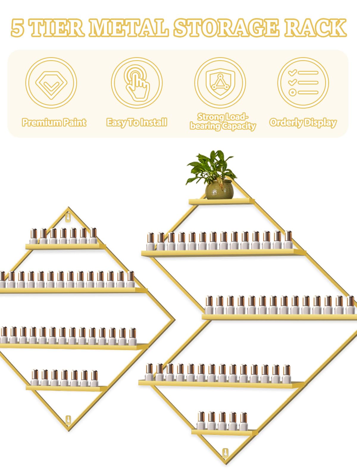 3 sztuki Metalowe Stojaki Przechowywania Lakierów Paznokci, Kalolary Gold Display Rack Gabloty kosmetyki Szminki Półka Ścienna Perfumy Organizery Olejki Eteryczne Domowego Salon Pielęgnacji Paznokci
