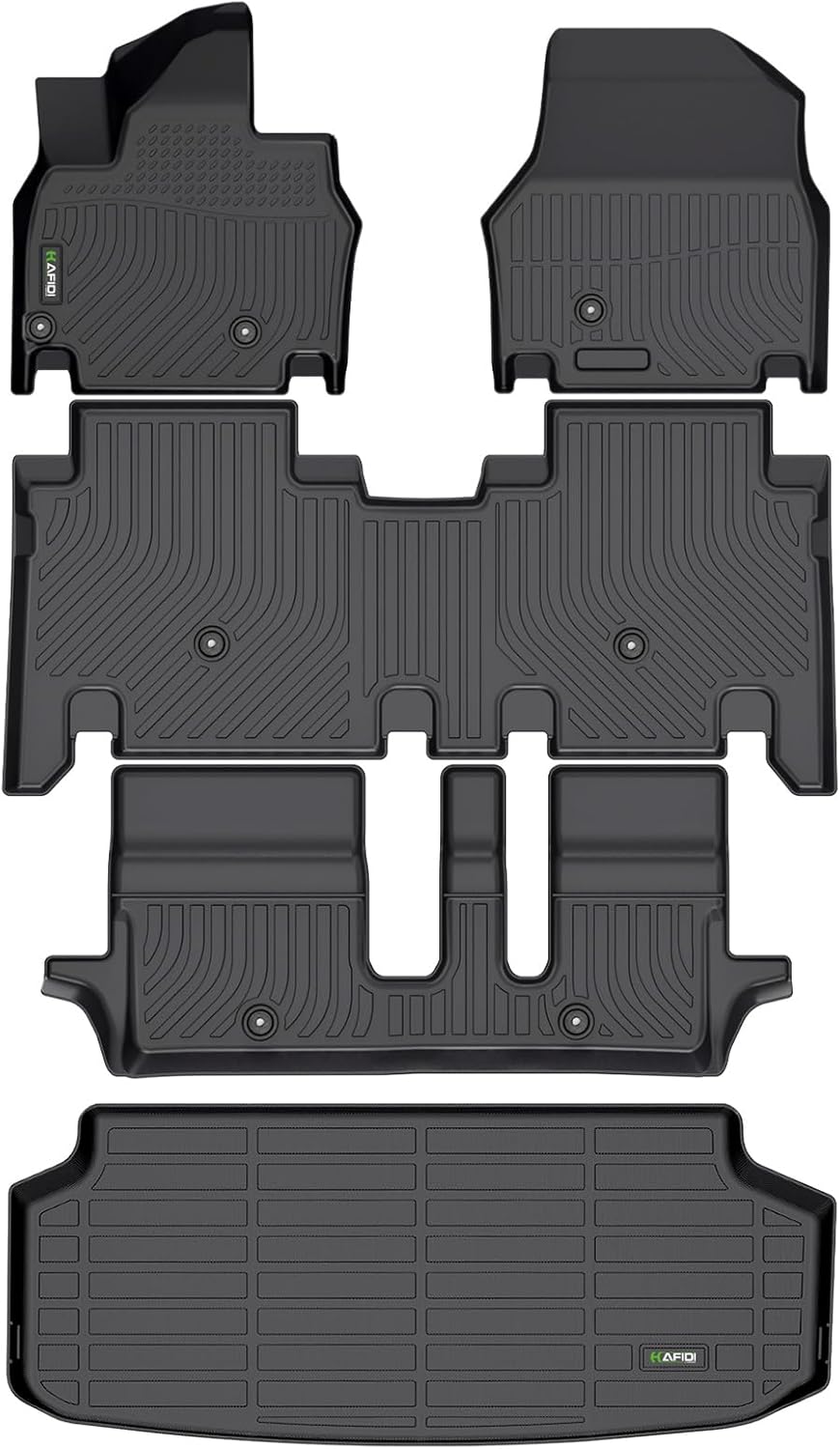 HAFIDI® Floor Mats & Cargo Liner Set Fit for 2024 2025 Kia EV9 (Fit 7 Passengers) All Weather Protection TPE Anti-Slip Automotive Full Set Floor Liners Custom Accessories - Black
