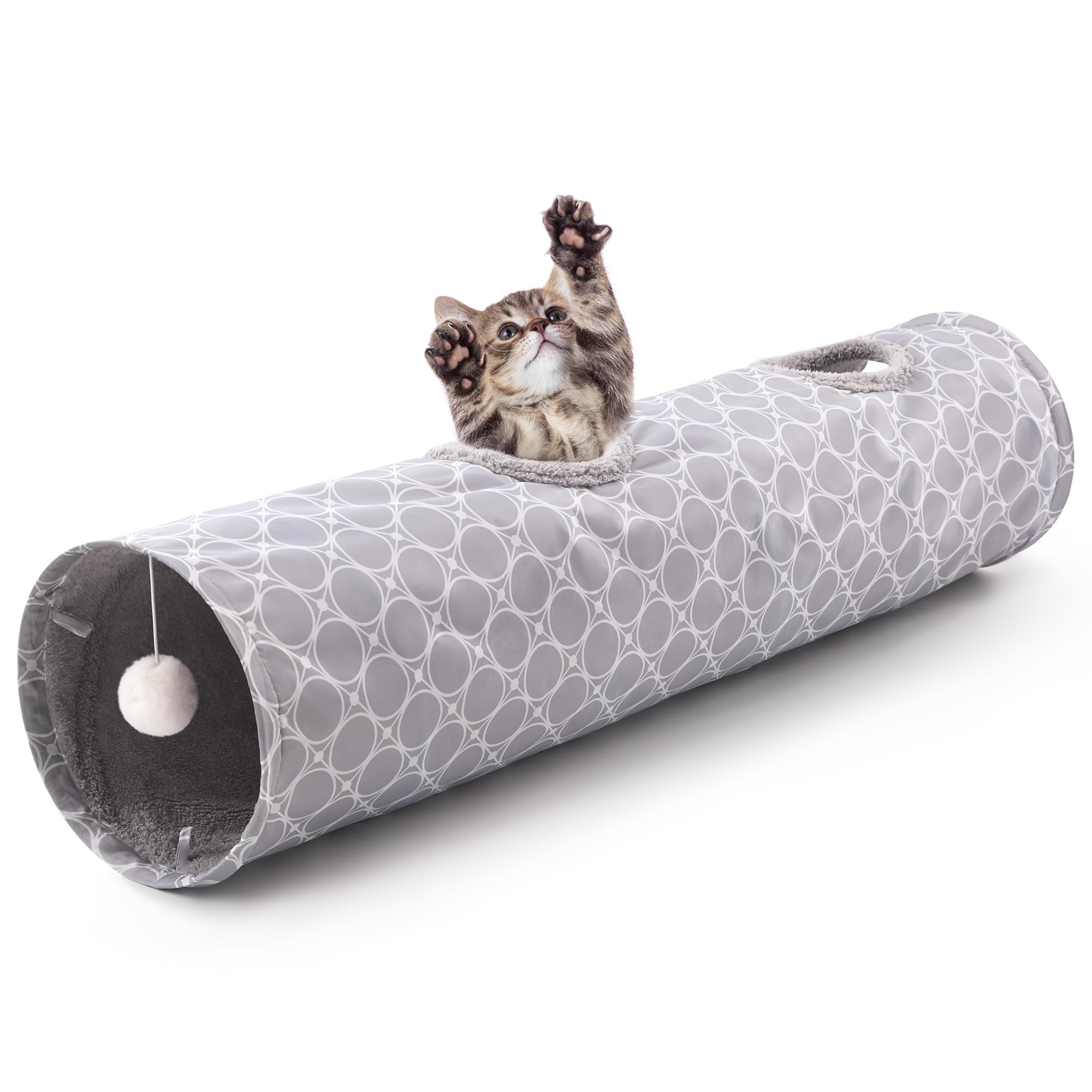 Love’s Cabin Straight Cat Tunnel Tube Fleece-Lined in for Warmth, Cat Tunnels for Indoor Cats Collapsible with Balls, for Rabbits, Kittens, Puppy, Geometric Cat Toys Large Diameter 11 Inch Grey