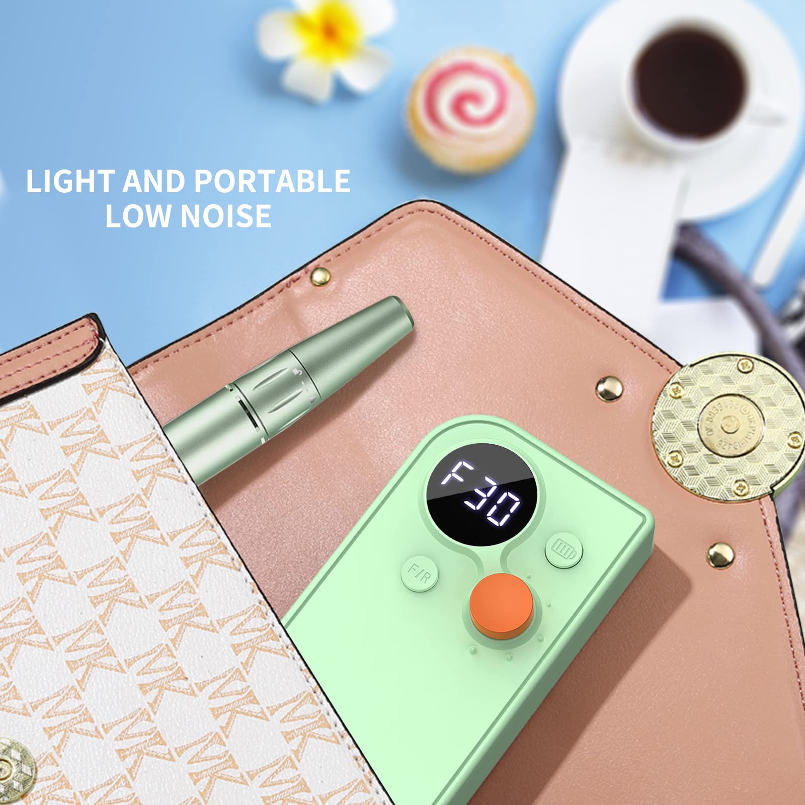 Nail Cutter for Gel Nails Nail Cutter Electric Nail File Electric Cutter Nails Milling Machine Frezarka do Paznokci Nail Machine Professional 30000 RPM (Green) - Image 3