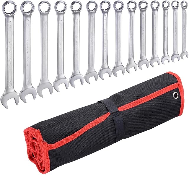 ReaseJoy Open and Box End Combination Wrench Set 8-22mm 12 Point Spanner Tool with Bag 15 Packs