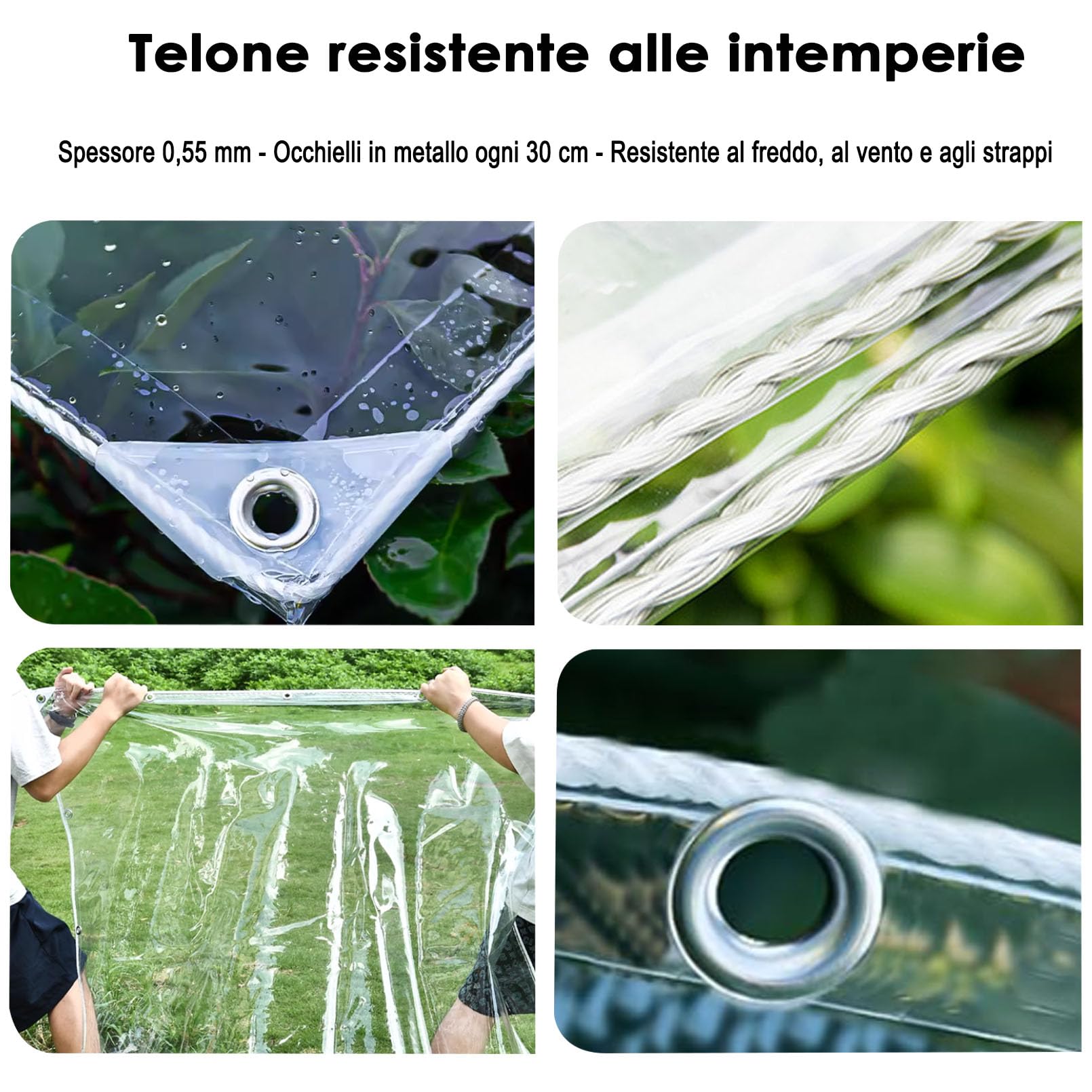 650g/㎡ Telone Trasparente Antivento Antipolvere Pieghevoli Resistente Alle per Esterno,0.55mm Spessore 1.5x2m Telo di Protezione Resistente UV Antistrappo in PVC Spaziatura dei Fori 30cm