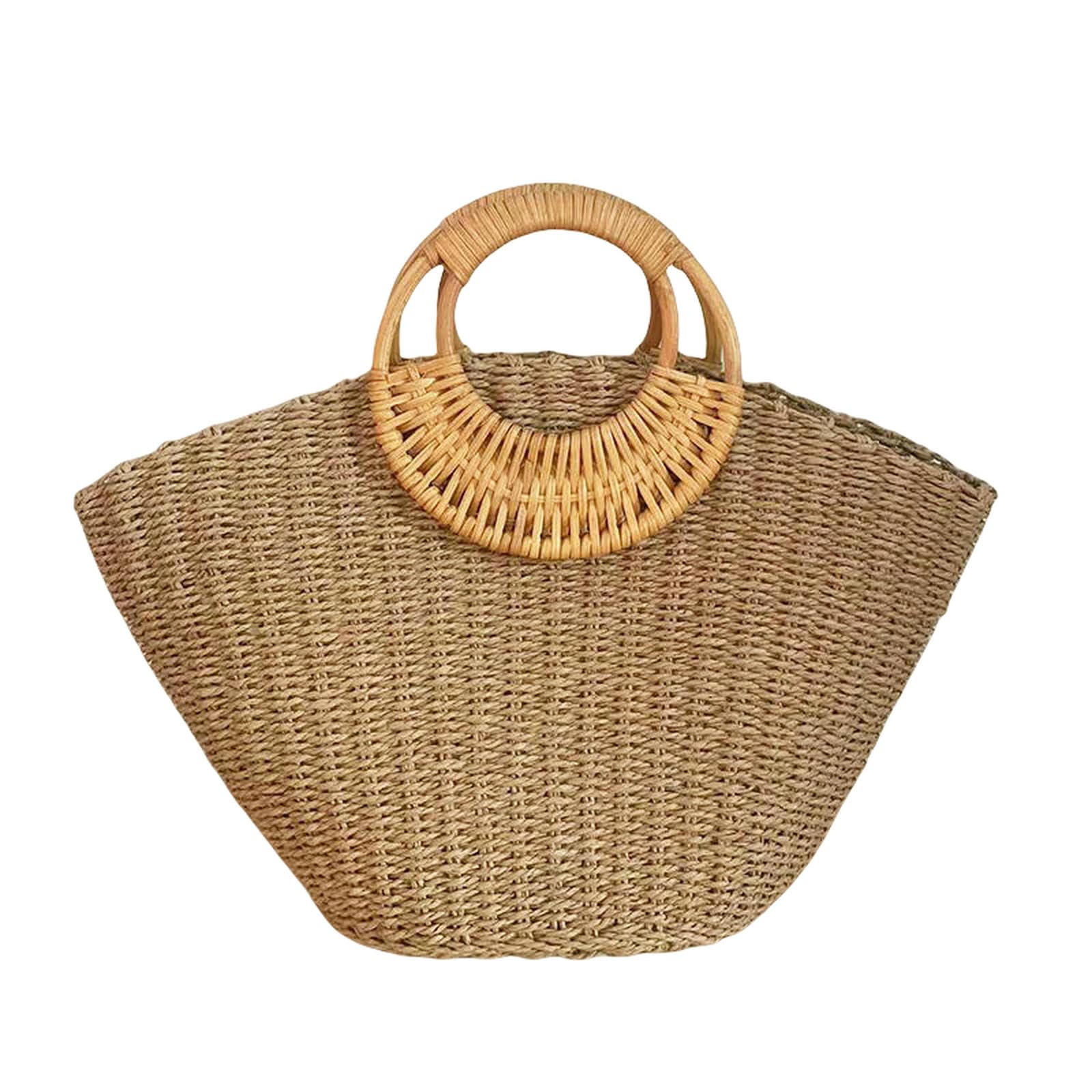 Borsa Paglia Borse da Donna con Sacche Sacchetti per Donne Intrecciate Basse Bohiami-Beige