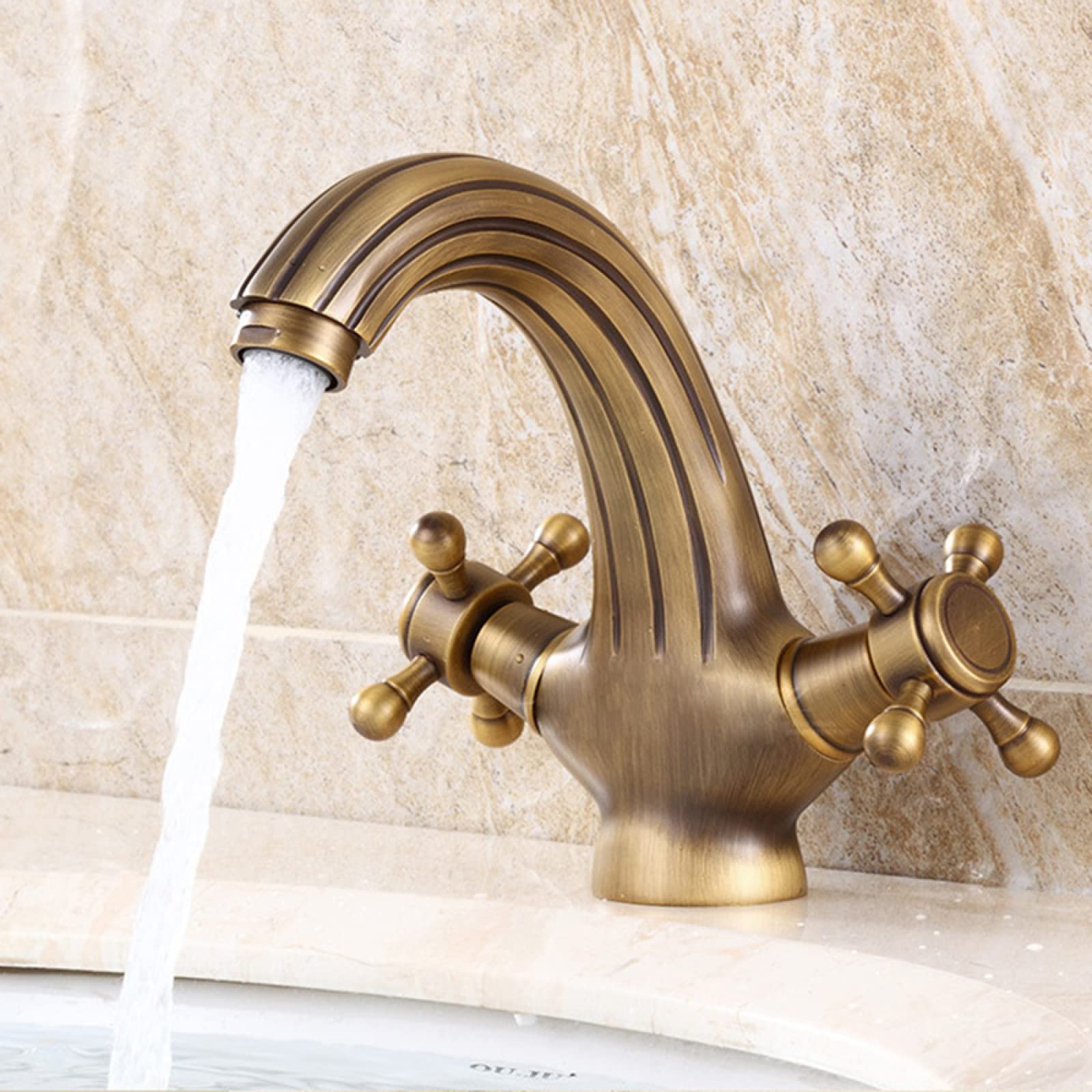 DFGHNBVC V-Intage Bathroom Faucet Antique, Double Cross Handle Mixer Bathroom Sink Tap, Brass Bathroom Faucet Single Hole, Cold Hot Mixer V-Intage Vanity Tap, A Mixer Tap Faucet,B